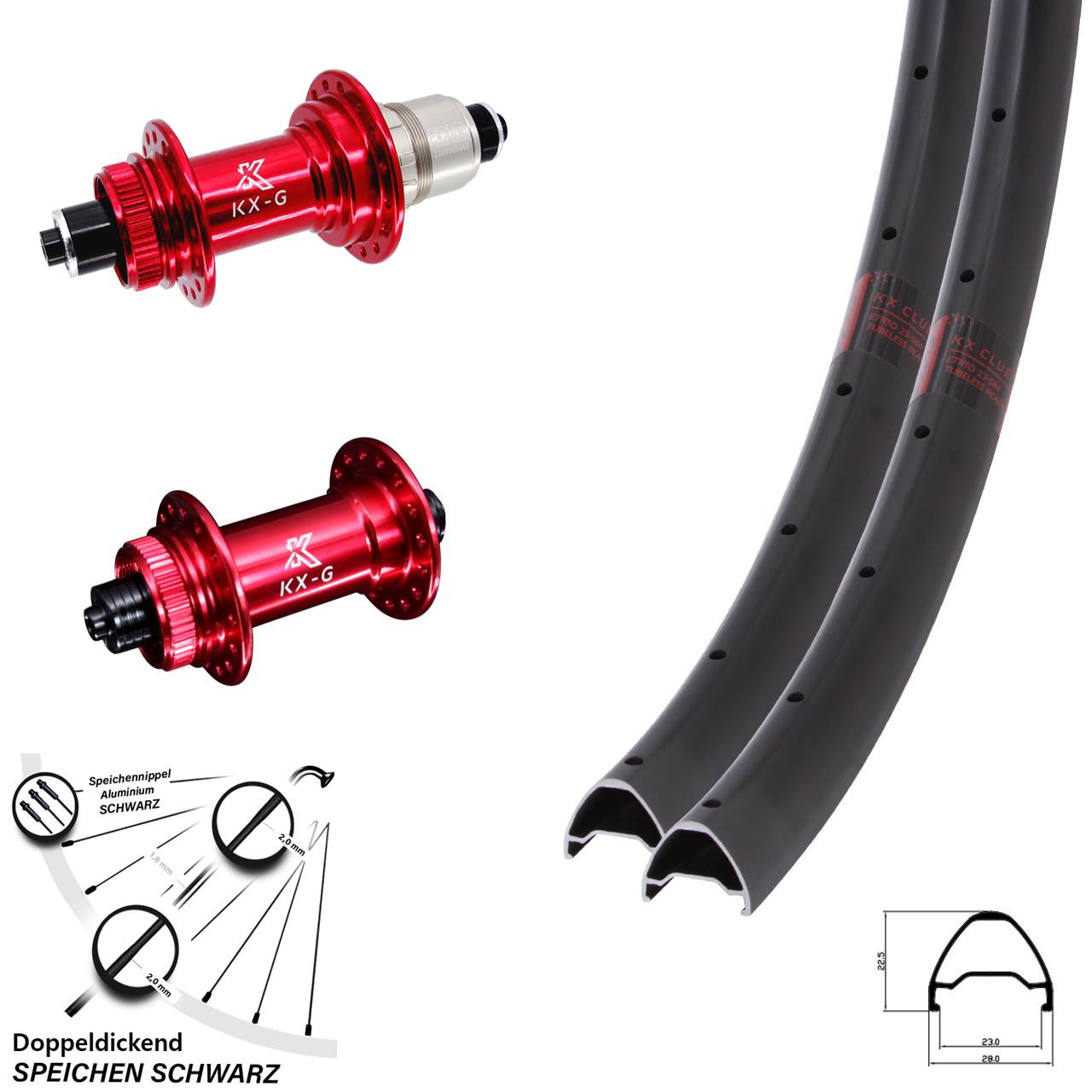 26 Zoll KX-G Clue rot XDR Centerlock Laufradsatz 5x100/135