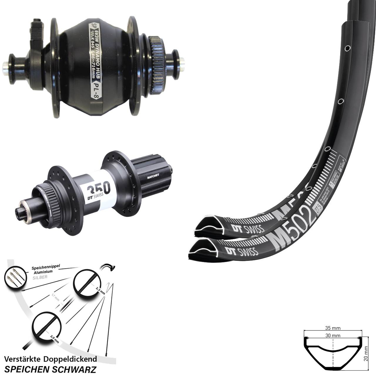Disc Laufrad-Satz 29 Zoll DT Swiss M502 350 Shutter PL-8 8-11 fach HG für Schnellspanner