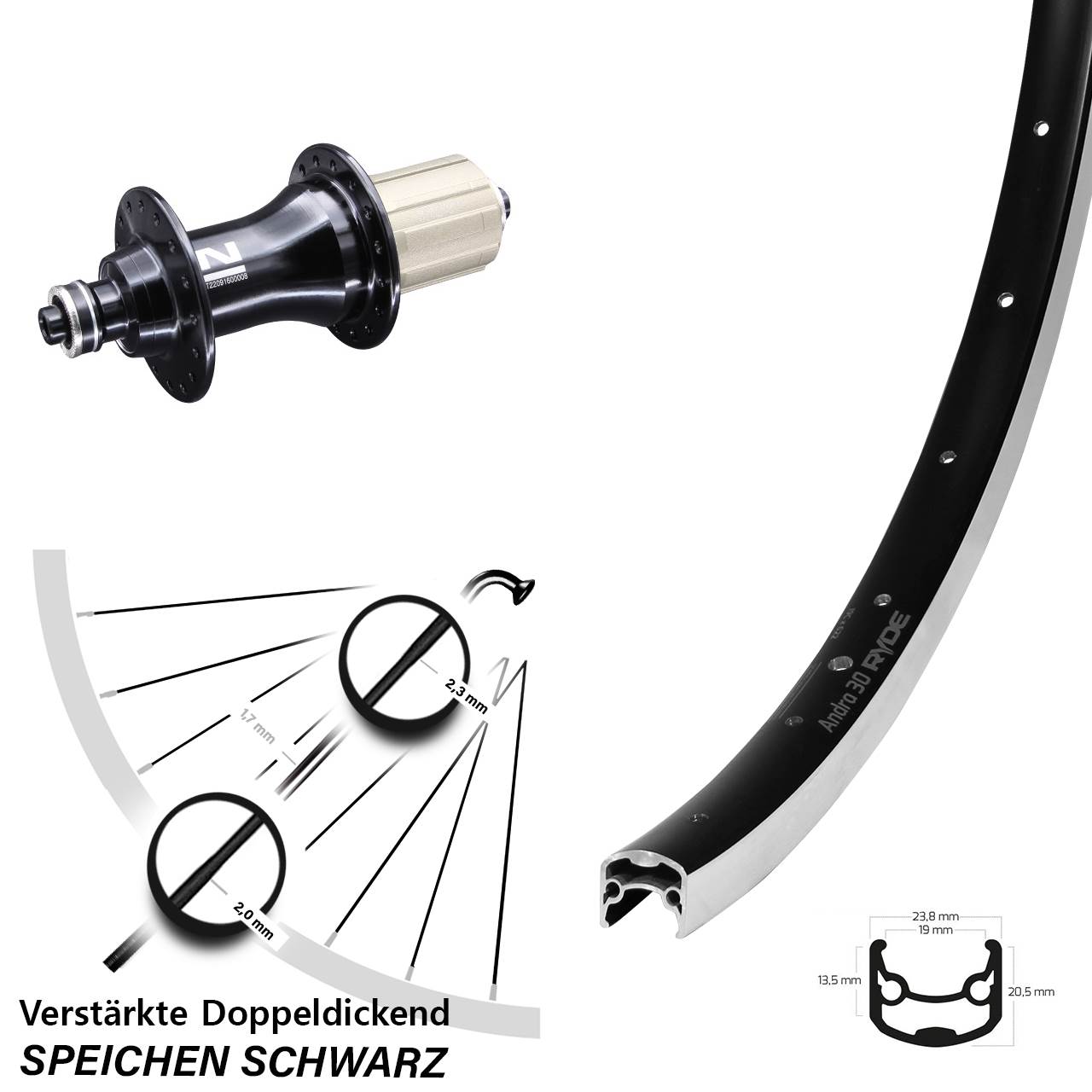 28 Zoll Ryde Andra 30 Novatec F162 Hinterrad für Schnellspanner 8-12 fach HG