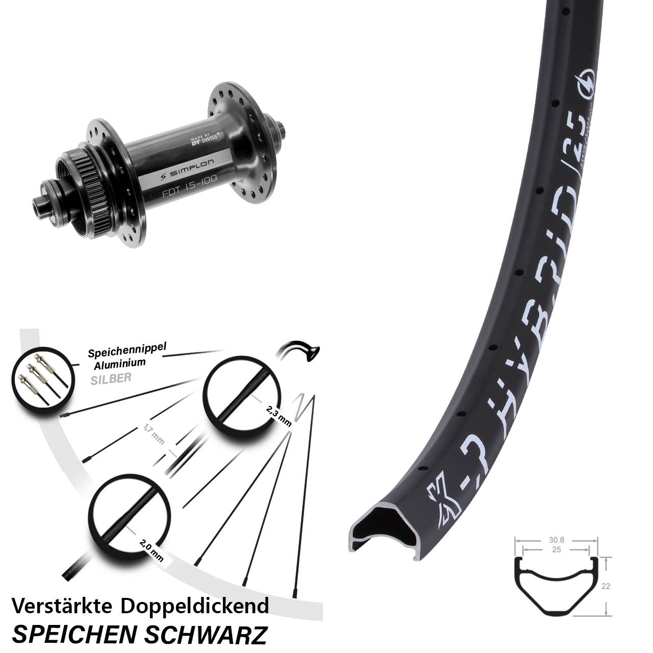 26 Zoll DT Swiss 370 QR KX-R Hybrid 25 Vorderrad