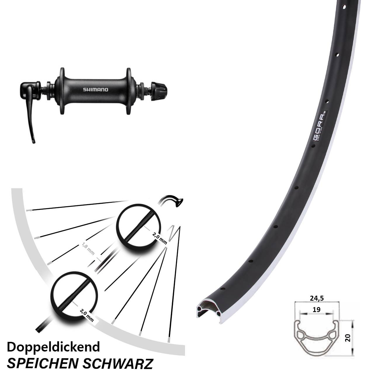 Laufrad QR 26 Zoll Gora 19 Shimano T3000