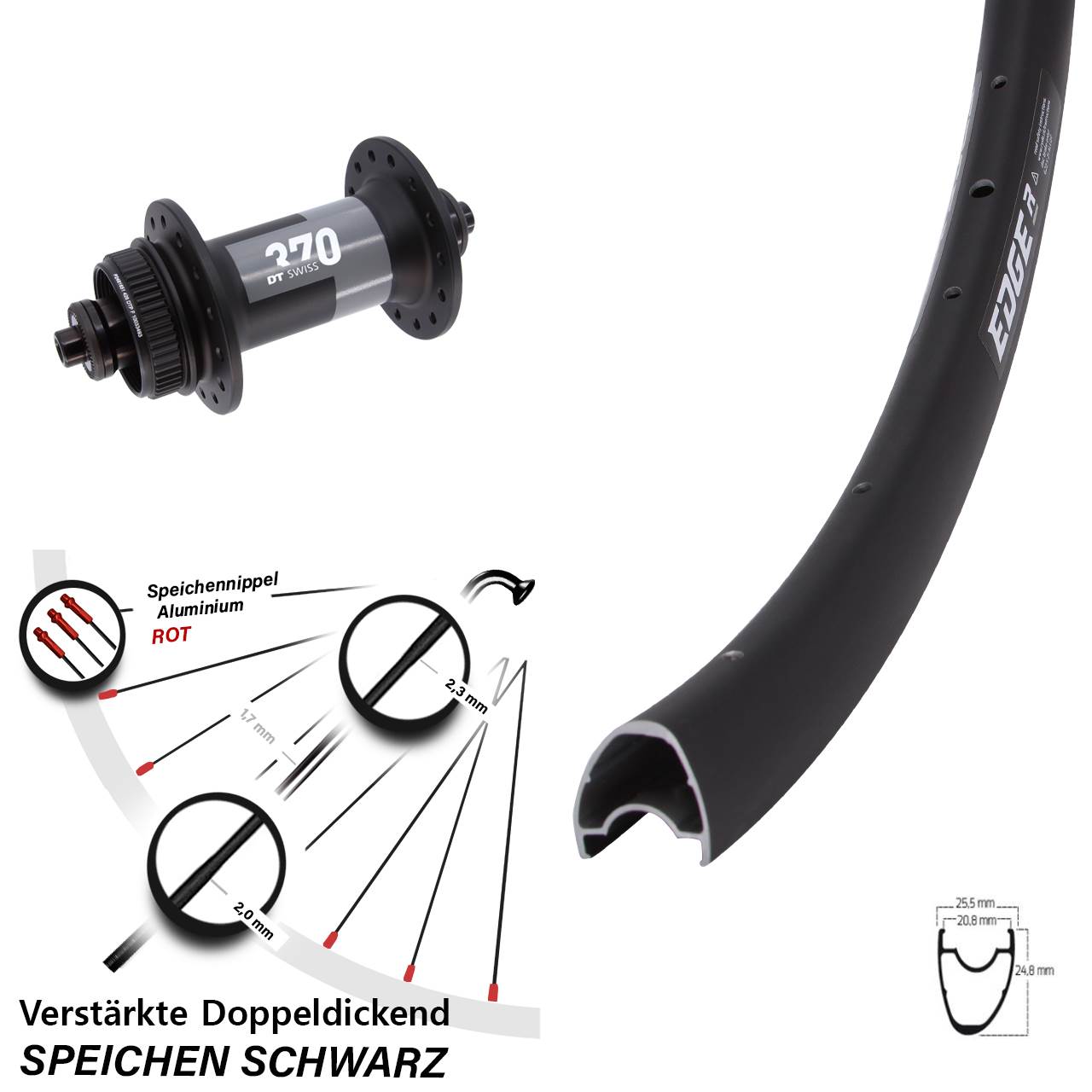 Ryde Edge R25 OS DT Swiss 370 28 Zoll Centerlock Vorderrad QR