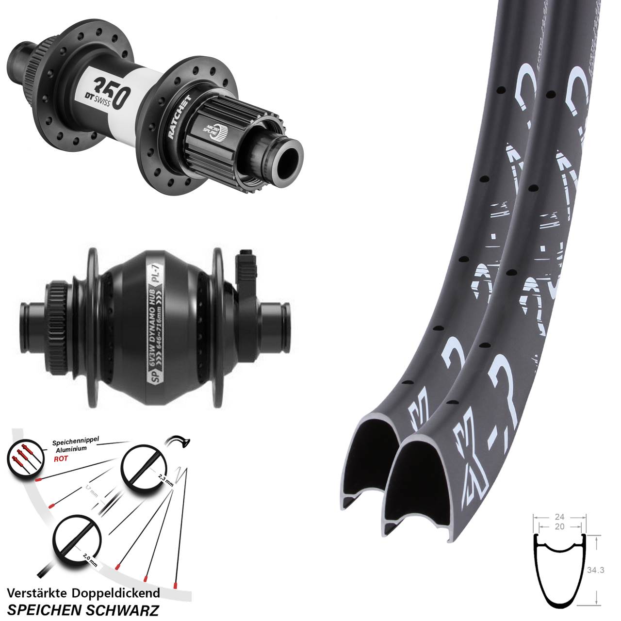 28 Zoll KX-R Road SP PL-7 DT Swiss 350 Micro Spline Centerlock Laufradsatz 12x100/142
