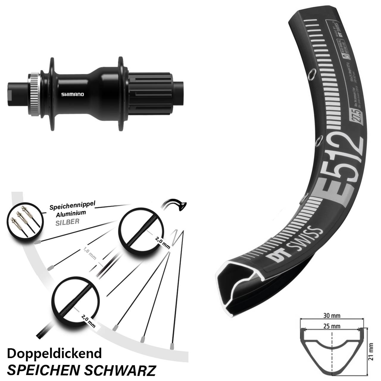 DT Swiss E 512 Shimano FH-TC500-B 29 Zoll Disc Laufrad 12x148 8-11 fach HG