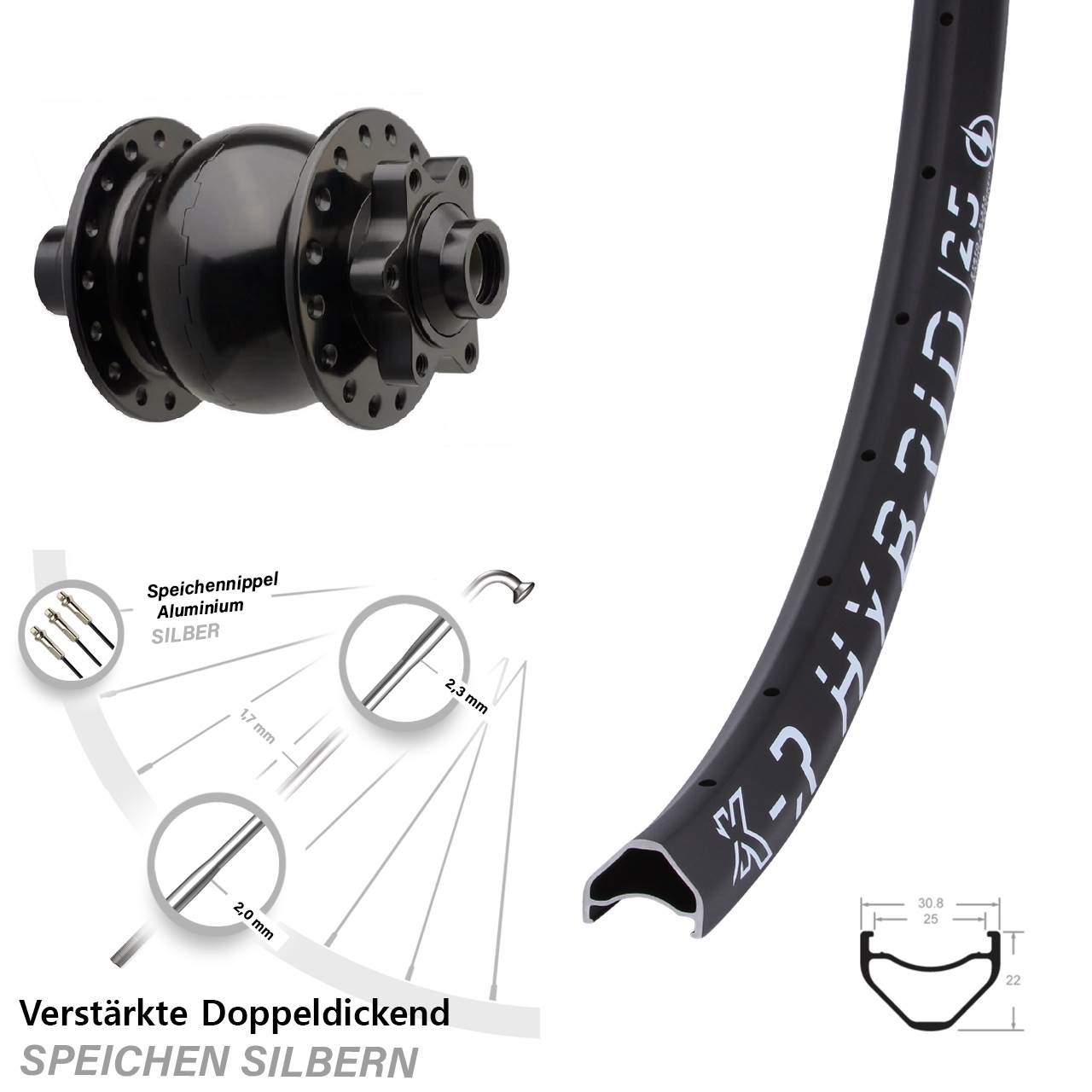 Boost Disc Dynamo-Vorderrad 15x110 27,5 Zoll KX-R Hybrid 25 SON 28