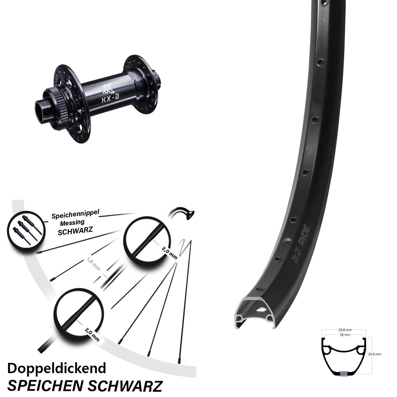 Disc Laufrad 28 Zoll Ryde ZAC 25 KX-B 15x110 Boost