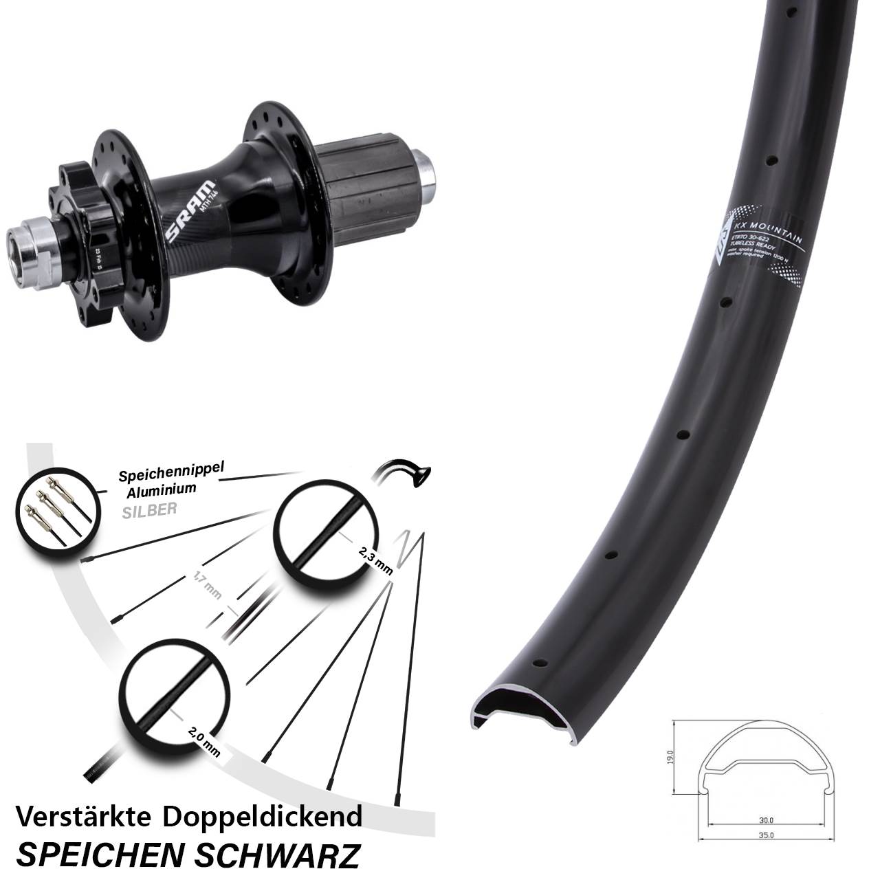 Disc Hinterrad 12x148 29 Zoll KX Mountain TR Sram 746 8-11 fach