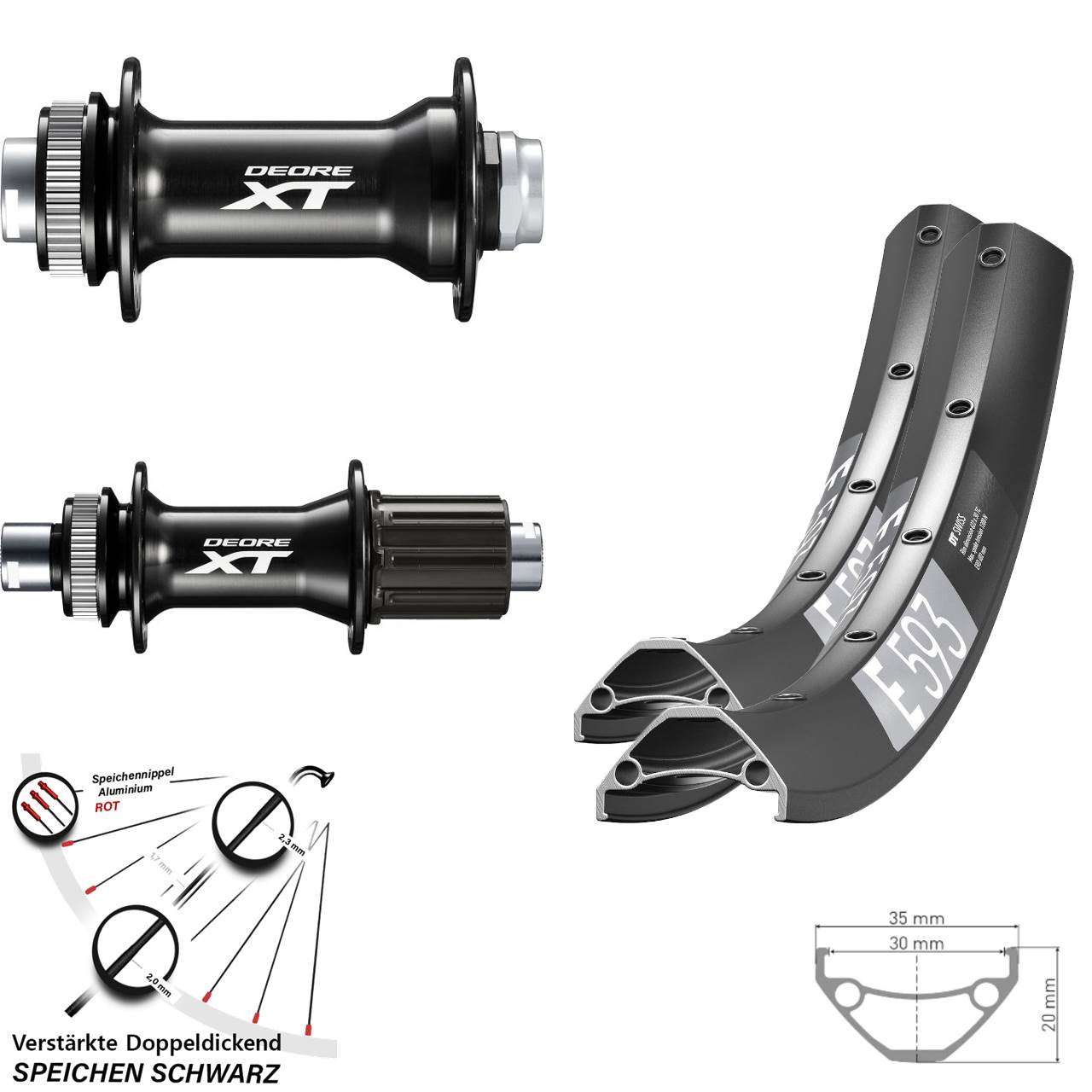 Centerlock Laufradsatz 15x110 12x148 27,5 Zoll DT Swiss E 593 Shimano XT 8-11 fach