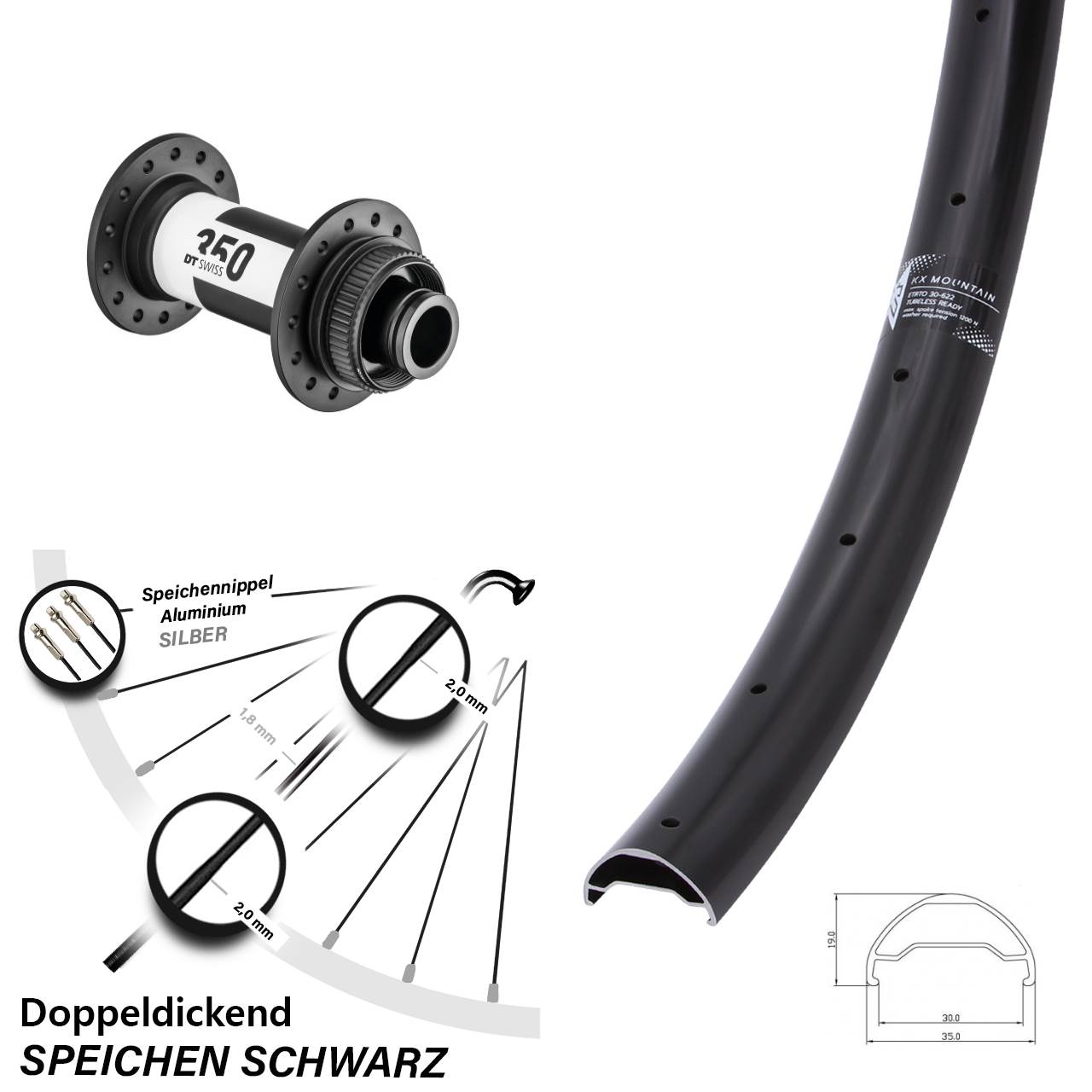 Centerlock Vorderrad 15x100 29 Zoll KX Mountain TR DT Swiss 350