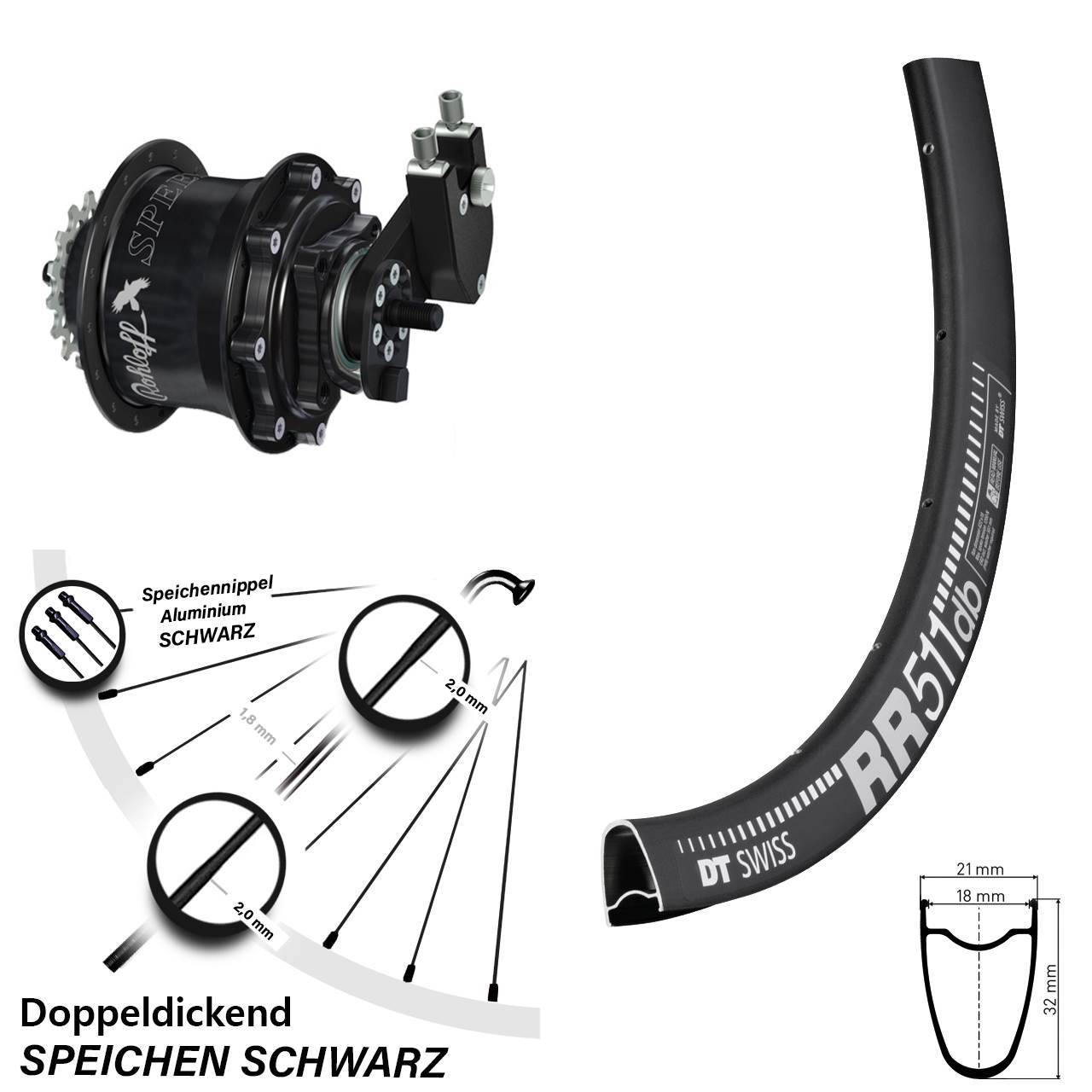 Hinterrad 28 Zoll DT Swiss RR 511 Disc Rohloff Speedhub 500/14 TS DB OEM Tandem schwarz