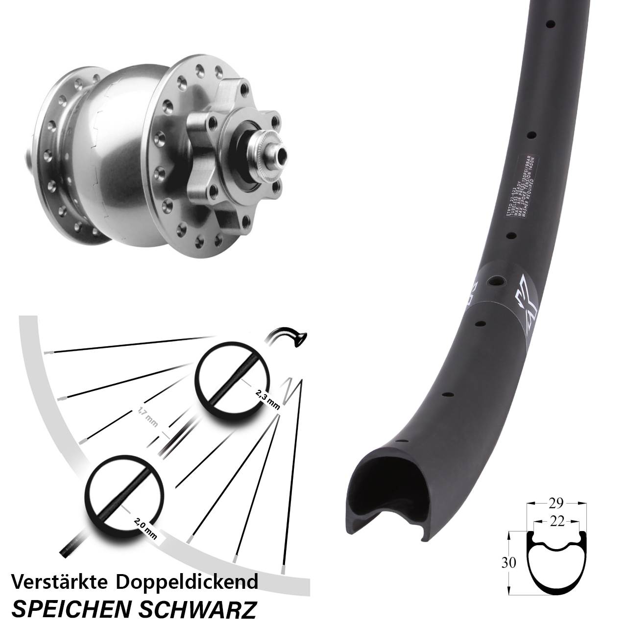 Vorderrad 28 Zoll KX RC Gravel Carbon SON 28 6-Loch QR silbern eloxiert