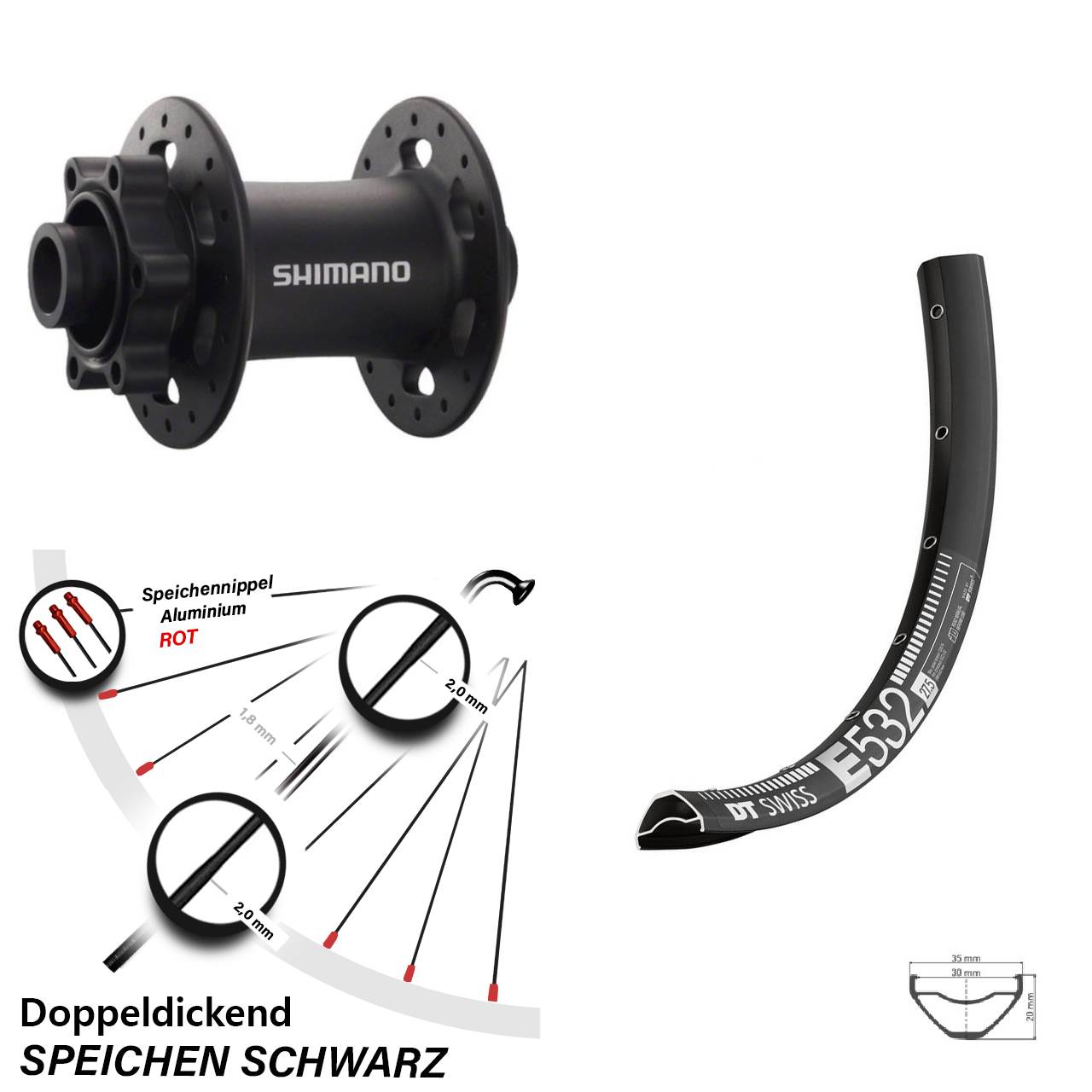 6-Loch Vorderrad 15x100 27,5 Zoll DT Swiss E 532 Shimano HB-M758