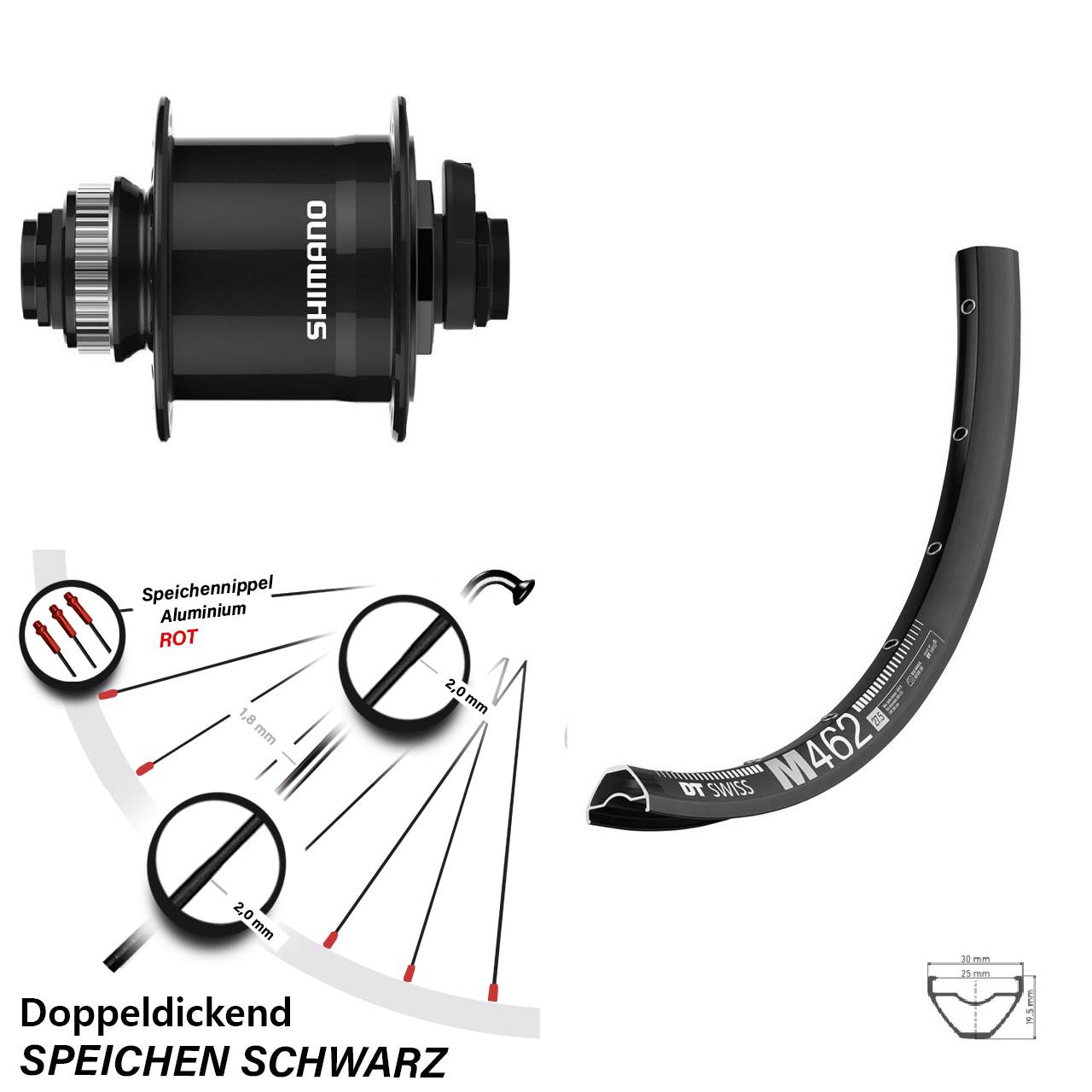 650B DT Swiss M 462 Shimano DH-UR708-3D Disc Nabendynamovorderrad 15x100