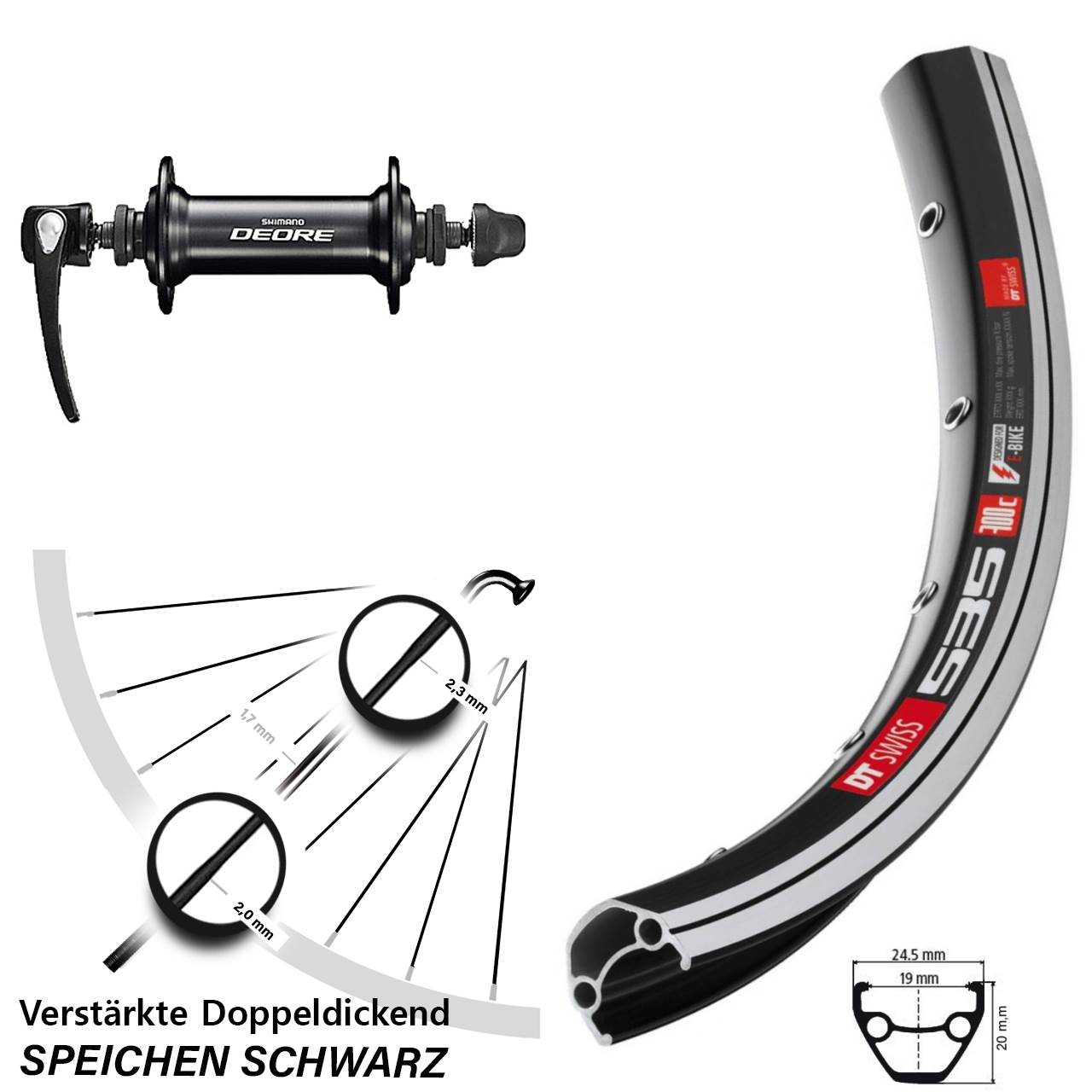 26 Zoll DT Swiss 535 Shimano HB-T610 Vorderrad QR