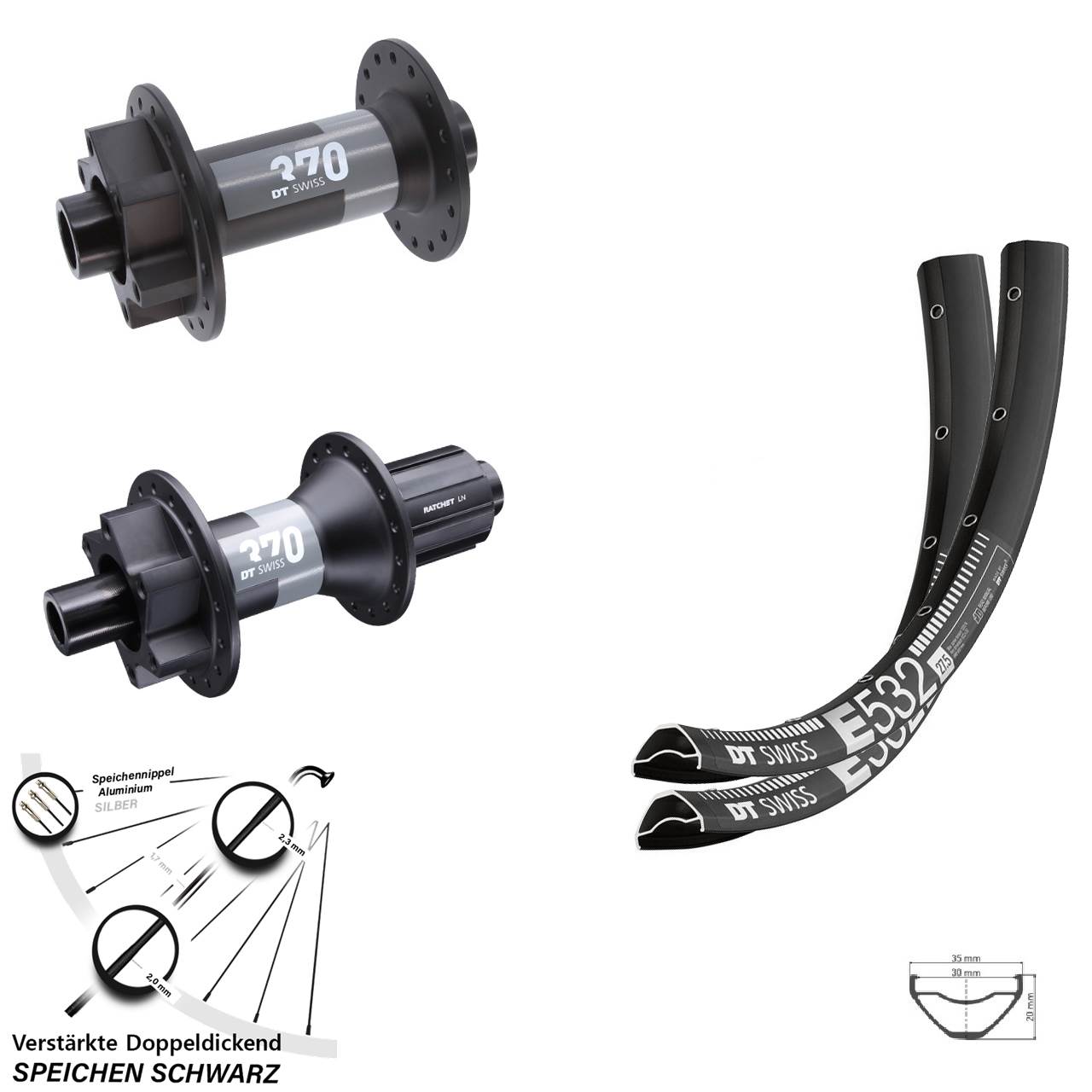 Laufrad-Satz 6-Loch 15x110 12x148 29 Zoll DT Swiss E532-370 8-11 fach
