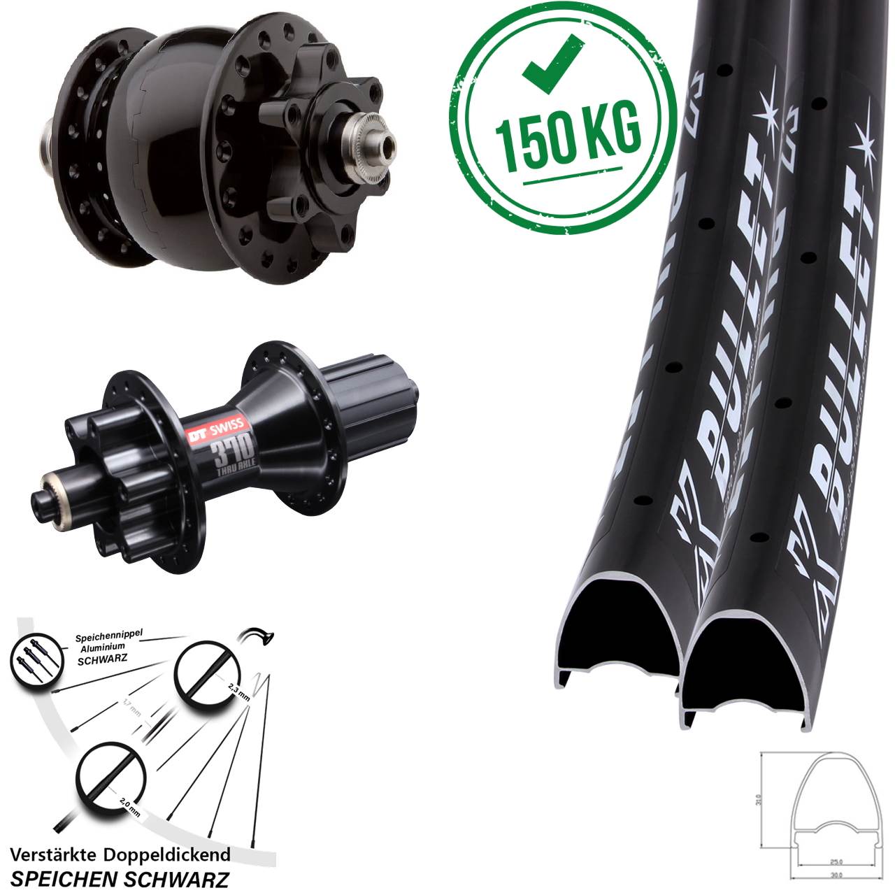 KX Bullet DT Swiss 370 Hybrid SON 28 Zoll Disc Laufradsatz für Schnellspanner 8-11 fach HG