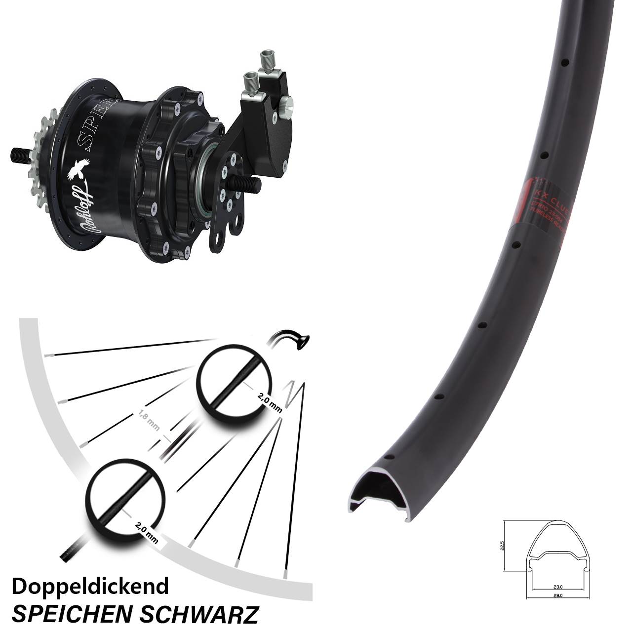 Hinterrad 27,5 Zoll KX Clue Rohloff Speedhub 500/14 TS DB Tandem schwarz