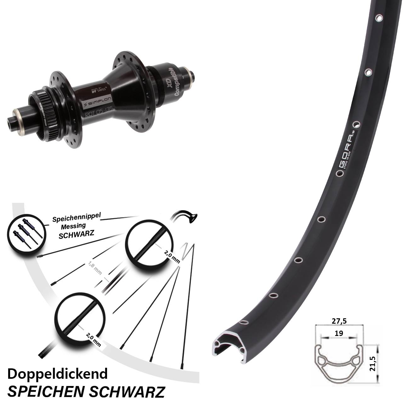 Hinterrad Centerlock 26 Zoll Gora 19 DT Swiss 370 XD 11-12 fach für Schnellspanner