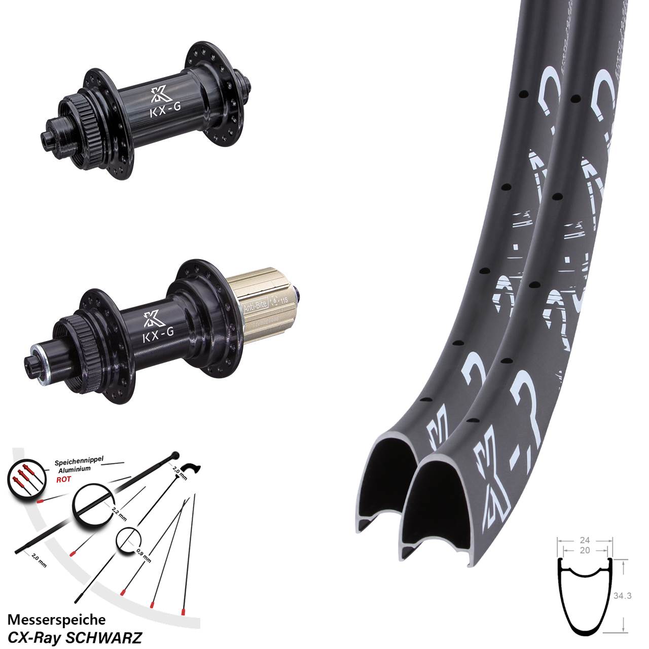 Disc Laufradsatz für Schnellspanner 28-29 Zoll KXR-G Road 8-12 fach HG CX-Ray