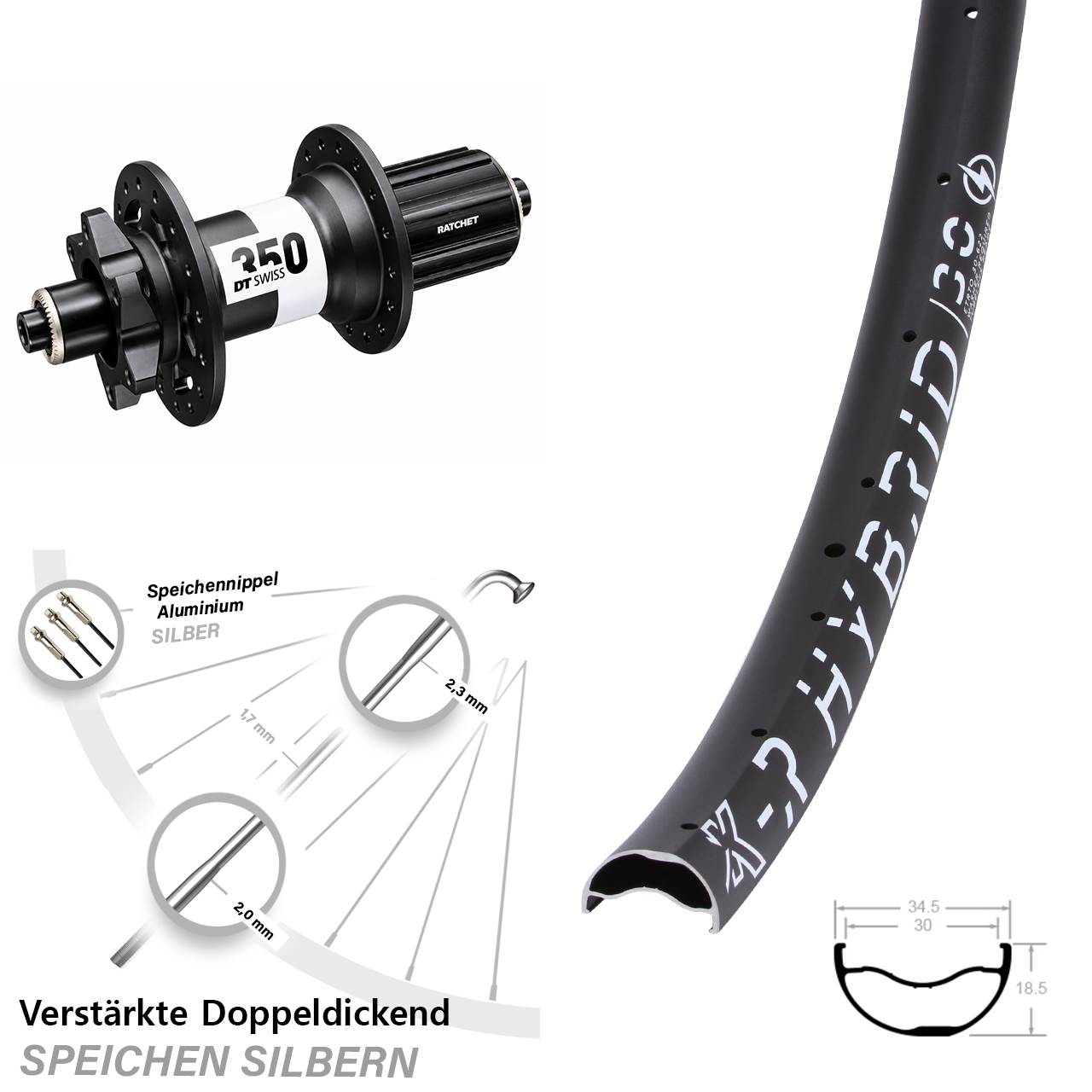 29 Zoll KX-R Hybrid 30 DT Swiss 350 Disc Laufrad für Schnellspanner