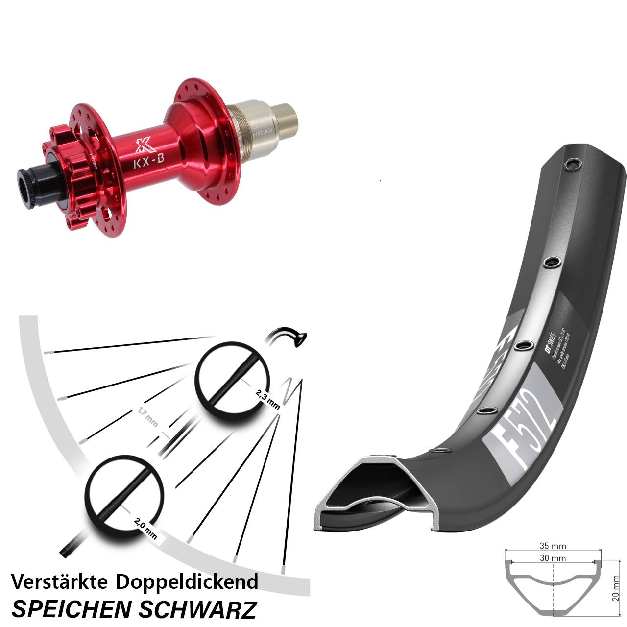 DT Swiss F572 KX-B rot 29 Zoll Hinterrad 6-Loch 12x148 SRAM XD