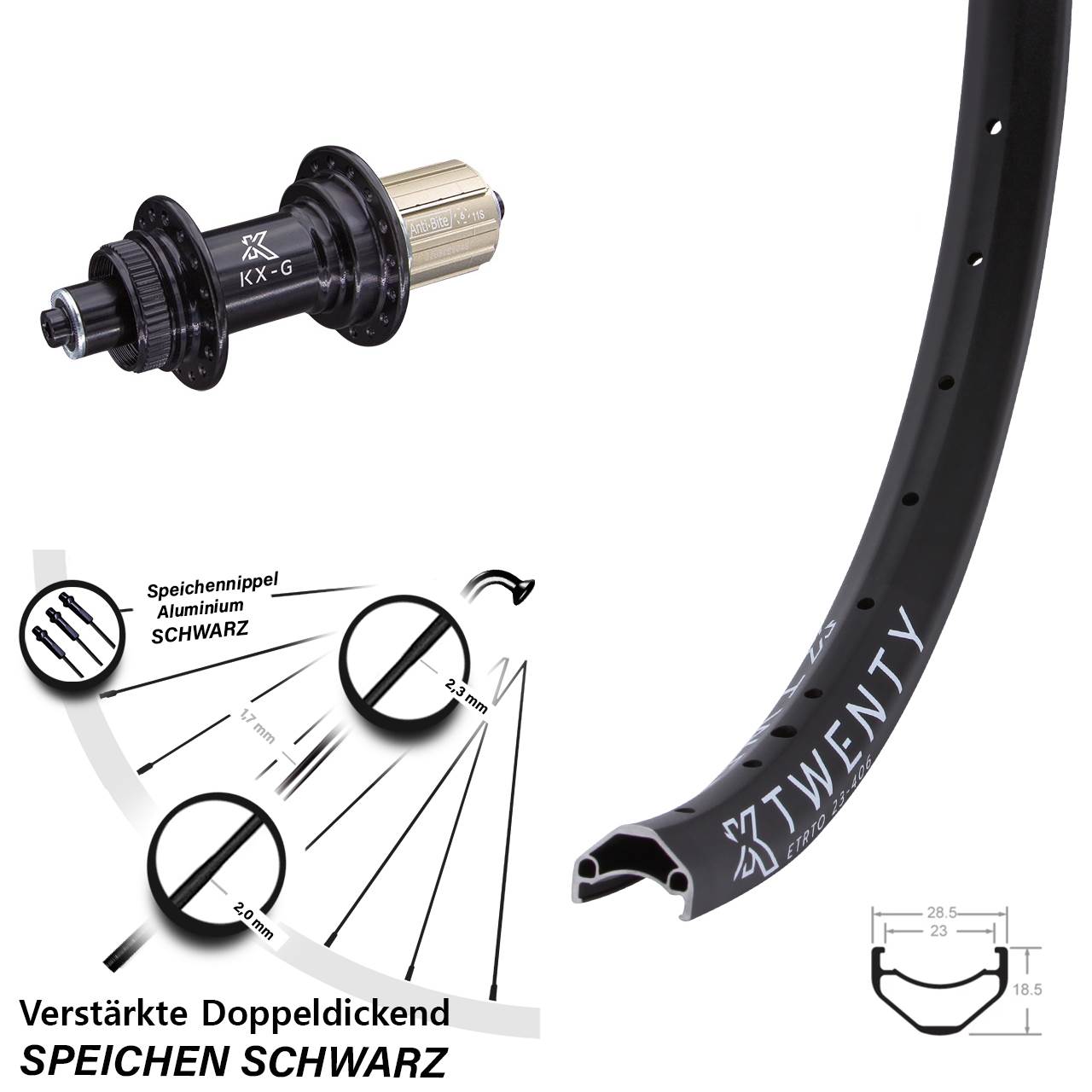 Disc Hinterrad 20 Zoll KX-G Twenty 8-12 fach QR