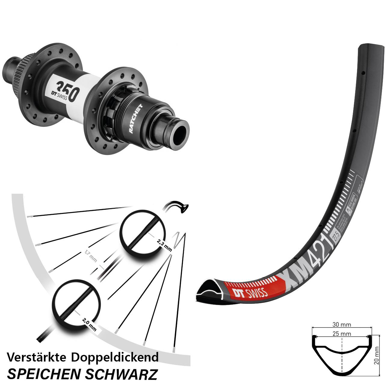 27,5 Zoll DT Swiss XM 421-350 SRAM XD Hinterrad 12x142