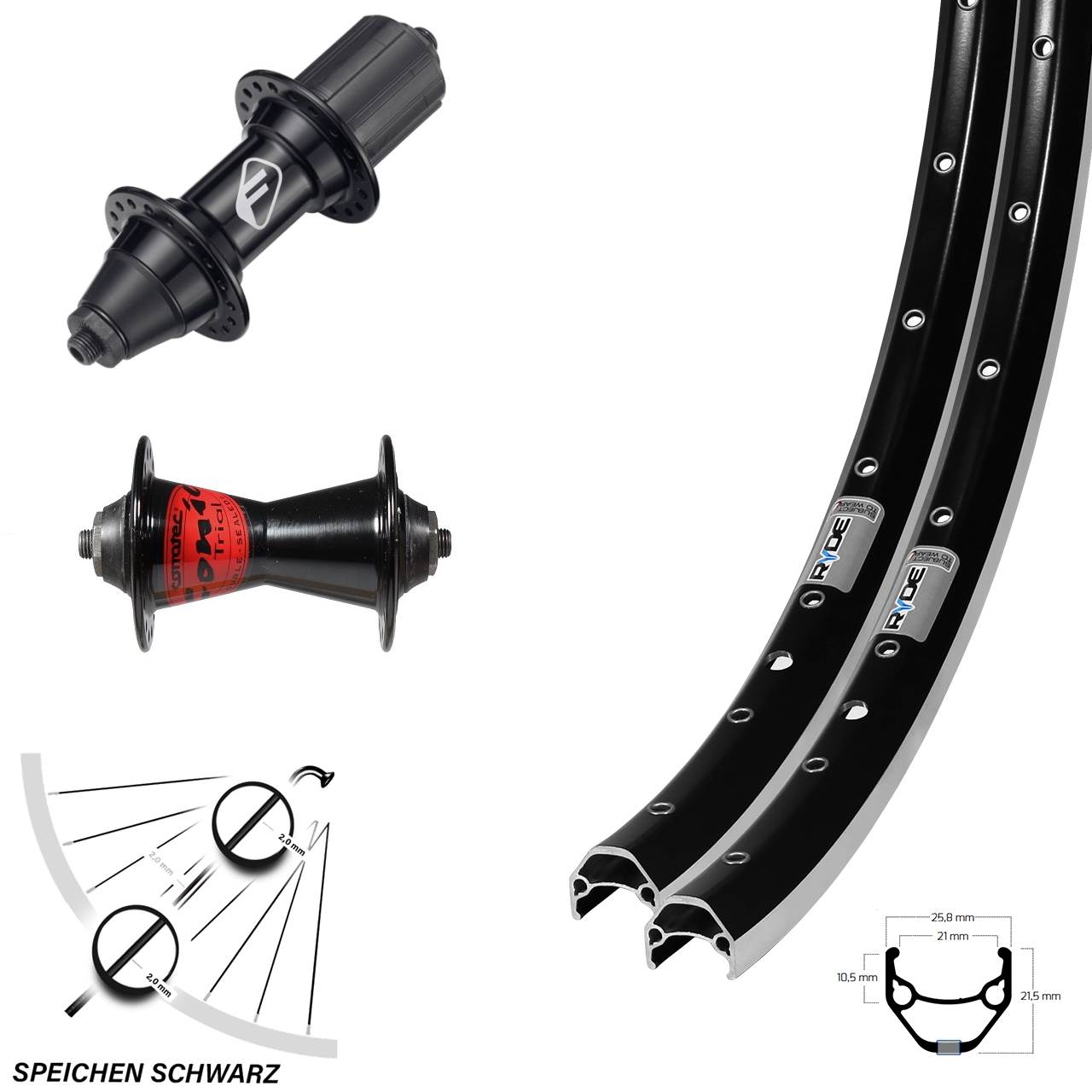 Laufrad-Satz 28 Zoll Ryde ZAC 421 Formula FM-32 7 fach für Schnellspanner