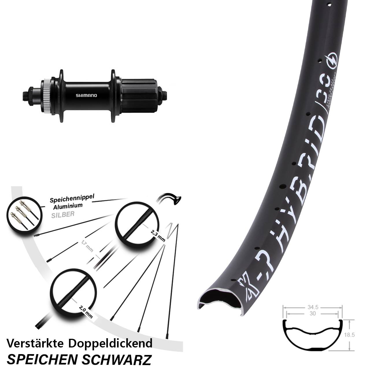 Disc Hinterrad für Schnellspanner 29 Zoll KX-R Hybrid 30 Shimano FH-QC400 8-11 fach