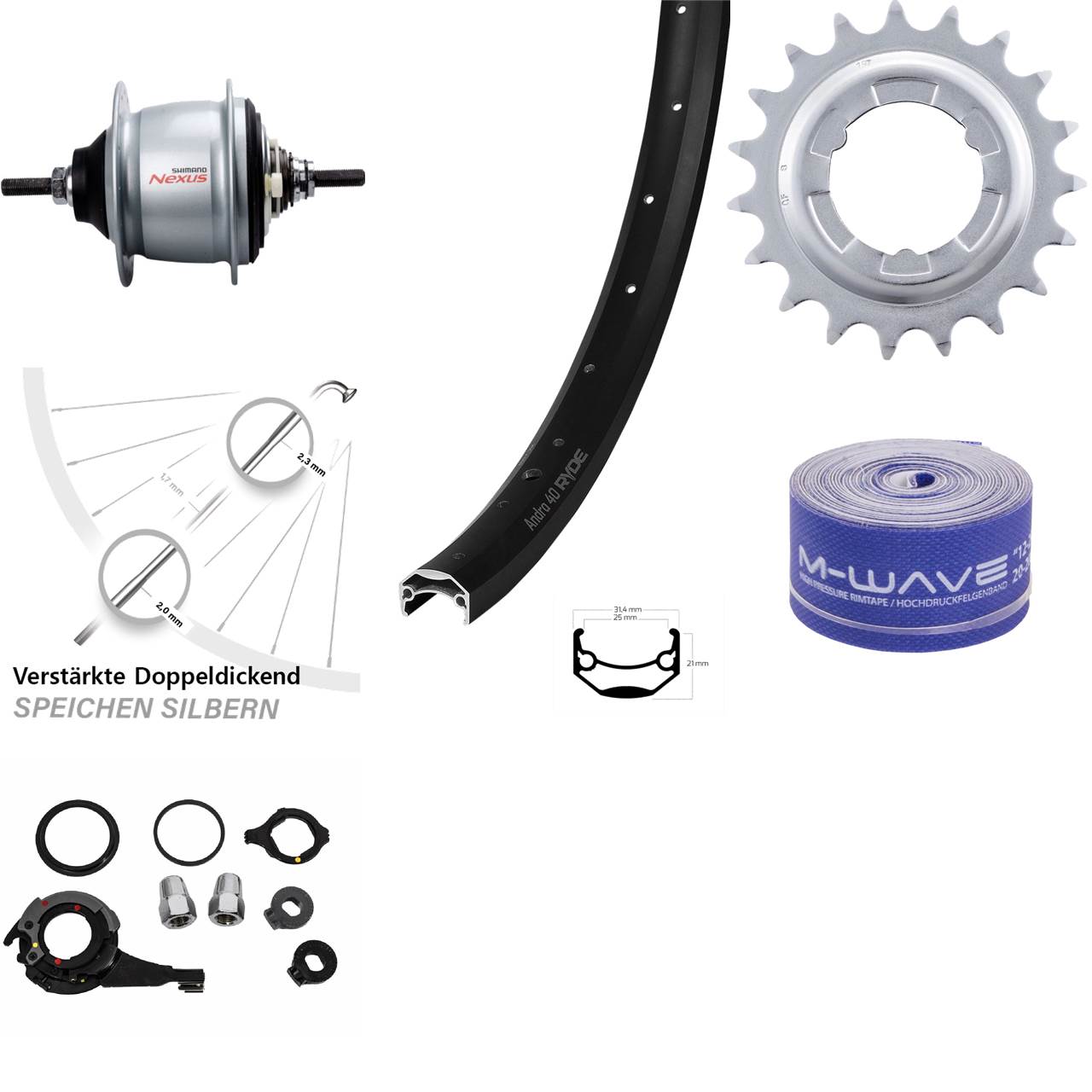 26 Zoll Ryde Andra 40 Shimano Nexus 8 Gang Hinterrad für Rollenbremse