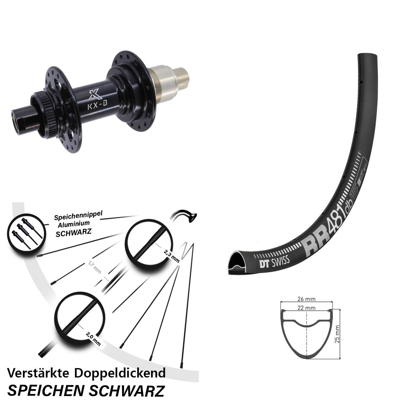 Hinterrad Centerlock 28 Zoll DT Swiss RR481 KX-B XD 12x148