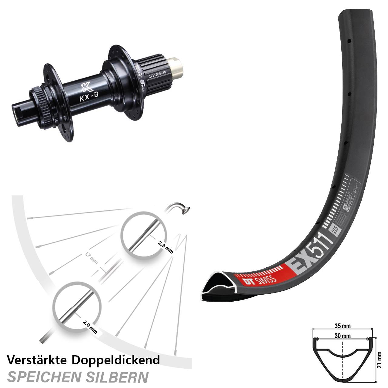 DT Swiss EX511 KX-B 29 Zoll Disc Hinterrad 12x148 Boost Micro Spline