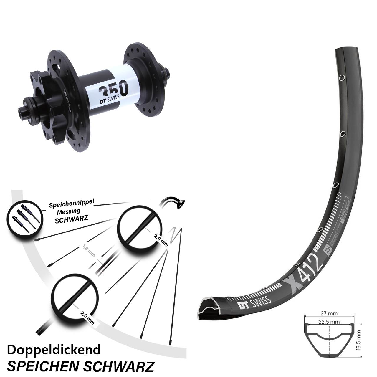 28-29 Zoll DT Swiss X 412-350 Disc Laufrad für Schnellspanner
