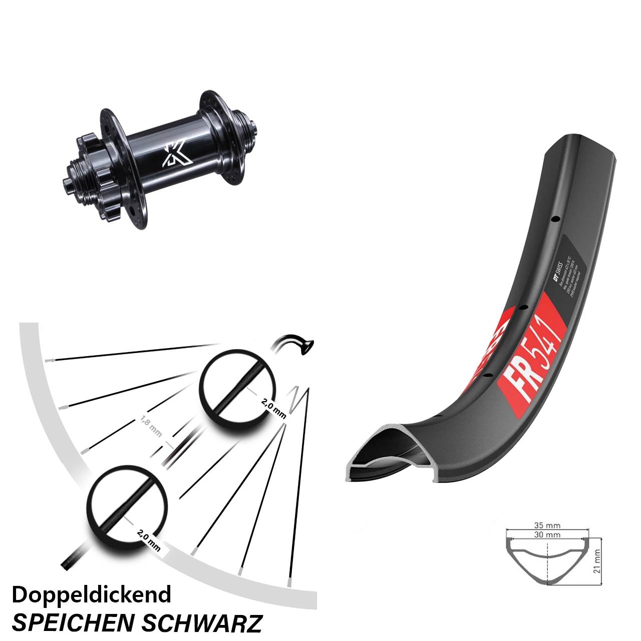 6-Loch Vorderrad QR 29 Zoll DT Swiss FR541 KX-M