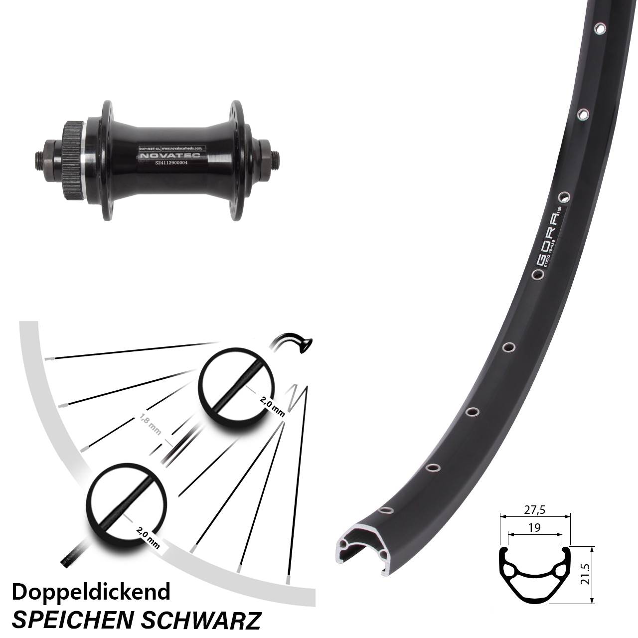 Gora 19 Novatec D471 27,5 Zoll Disc Vorderrad