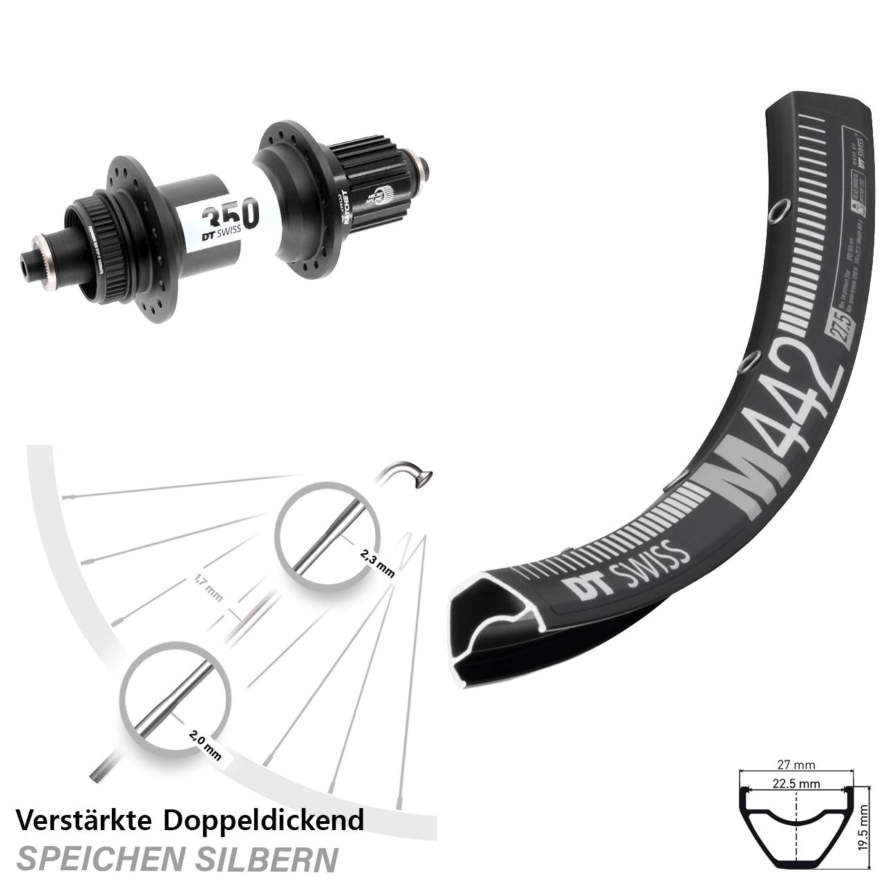 DT Swiss M442 350 28-29 Zoll Centerlock Hinterrad QR Boost Shimano Micro Spline