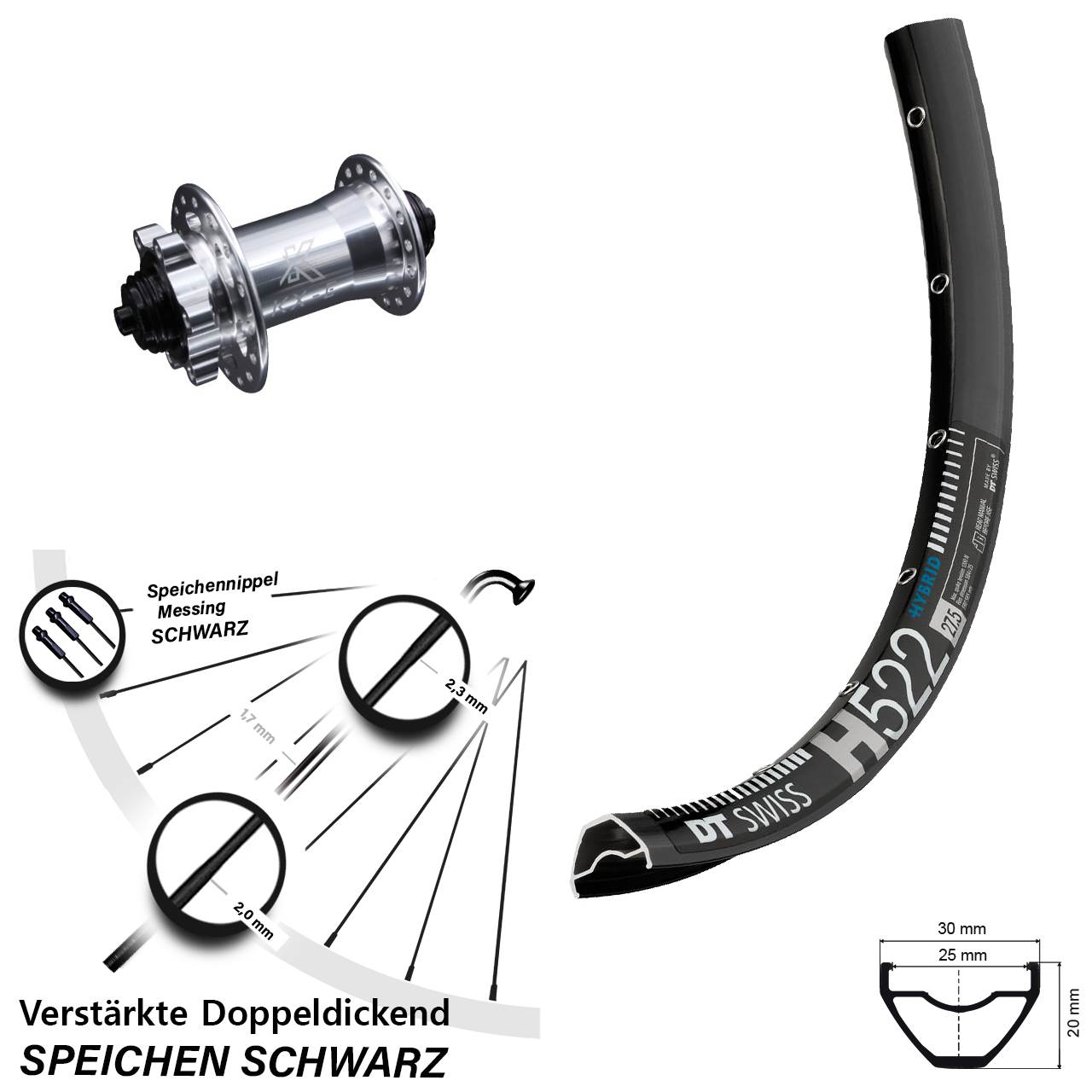 Disc Vorderrad für Schnellspanner 27,5 Zoll DT Swiss H522 KX-E