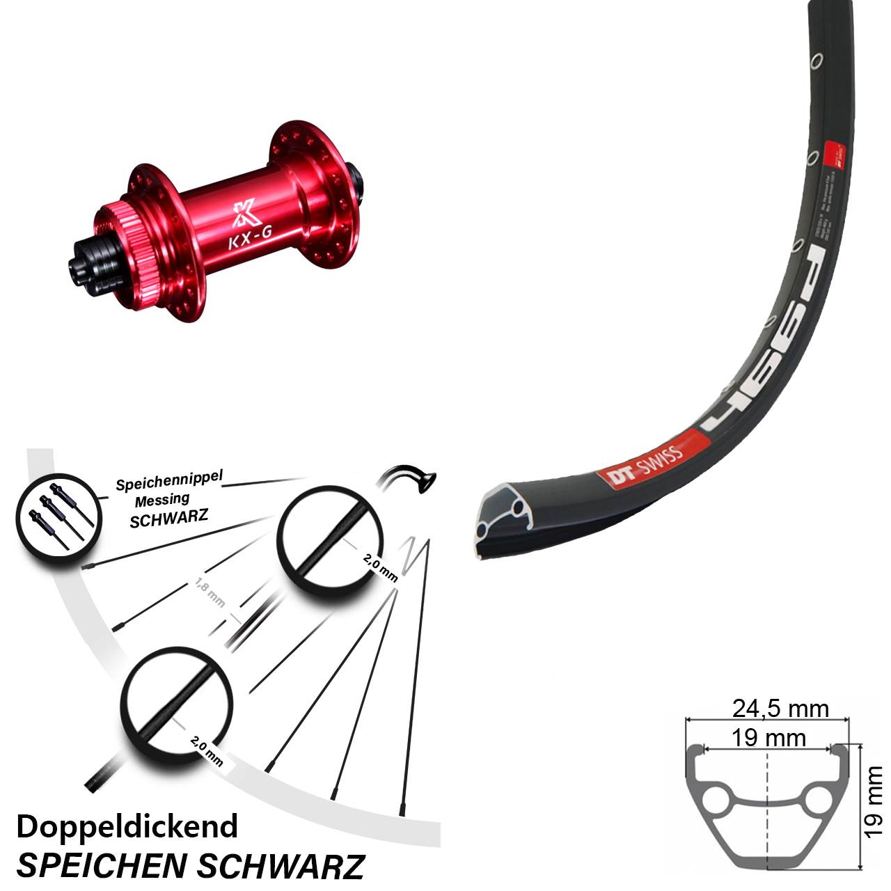 DT Swiss 466 KX-G rot 28 Zoll Vorderrad Centerlock für Schnellspanner