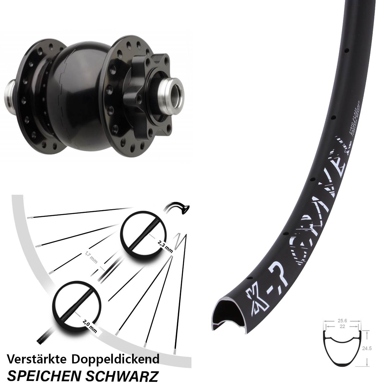 SON 28 Zoll KX-R Gravel Dynamo-Vorderrad 6-Loch 12x110 Boost