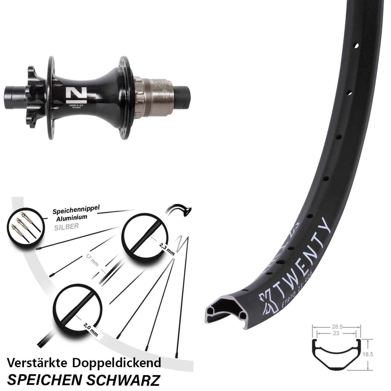 Boost Hinterrad 6-Loch 12x148 20 Zoll KX Twenty Novatec D462 XD