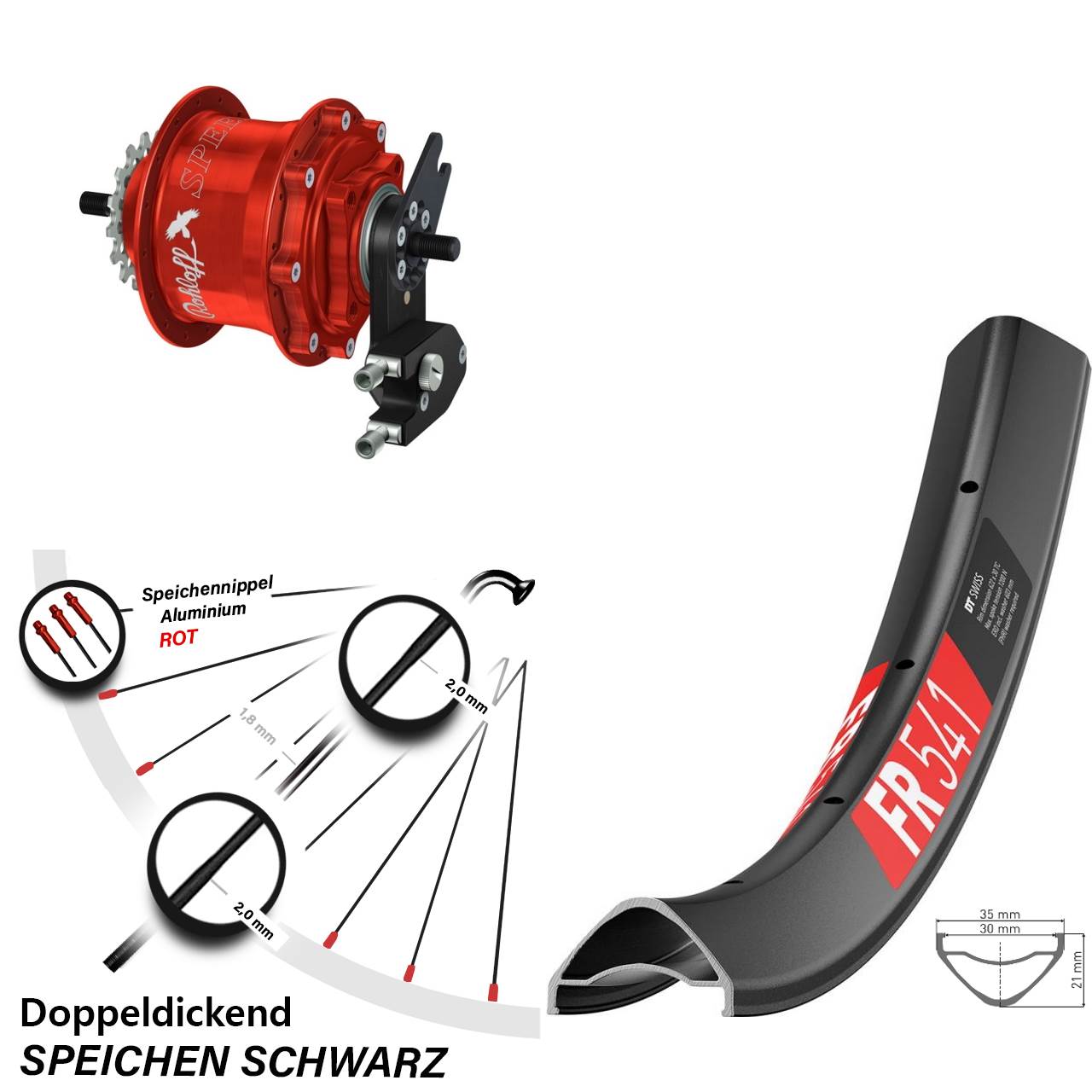 29 Zoll DT Swiss FR541 Rohloff Speedhub 500/14 TS DB OEM2 rot