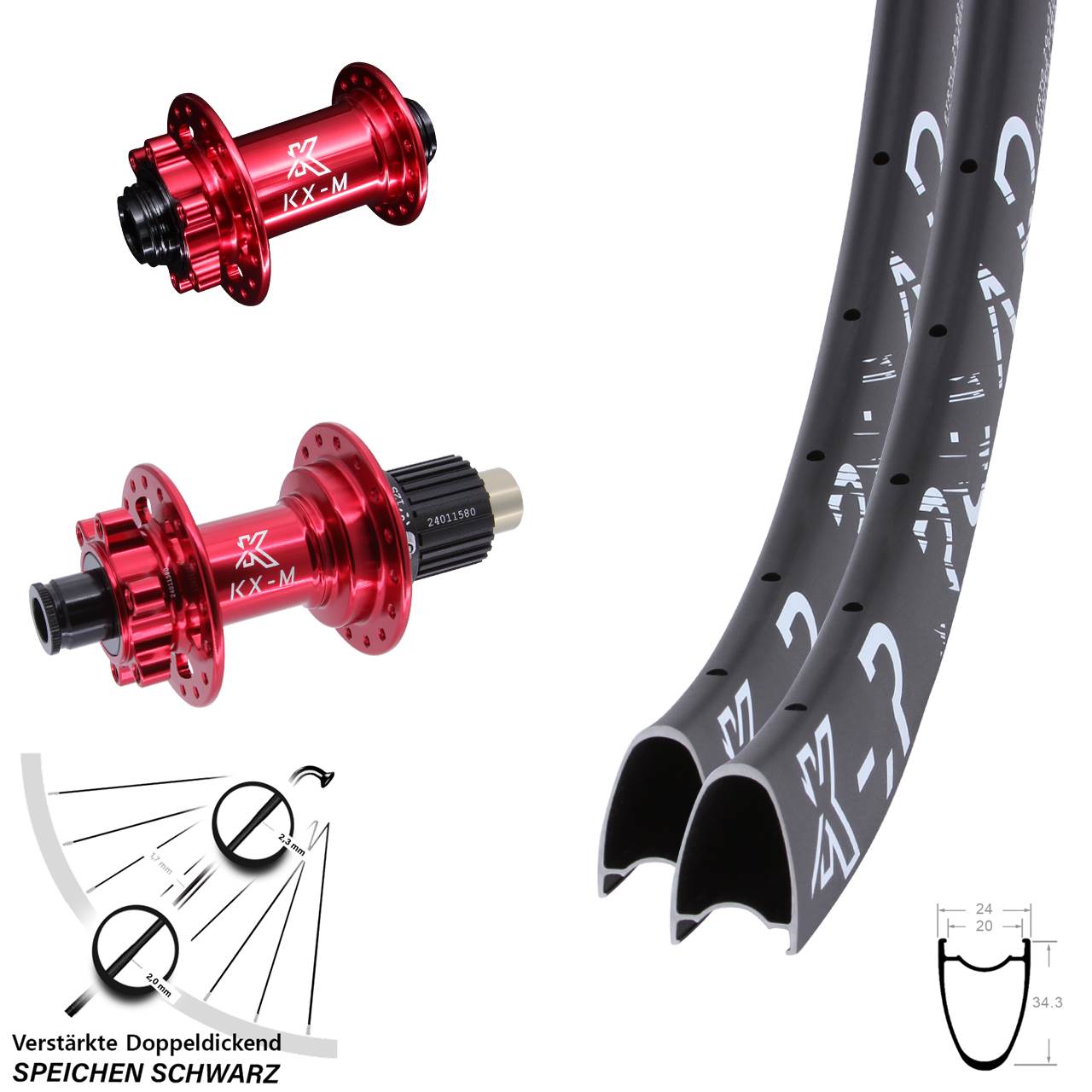KX-MR Road rot 28 Zoll Disc Laufrad-Satz 12x100/142 Shimano Micro Spline