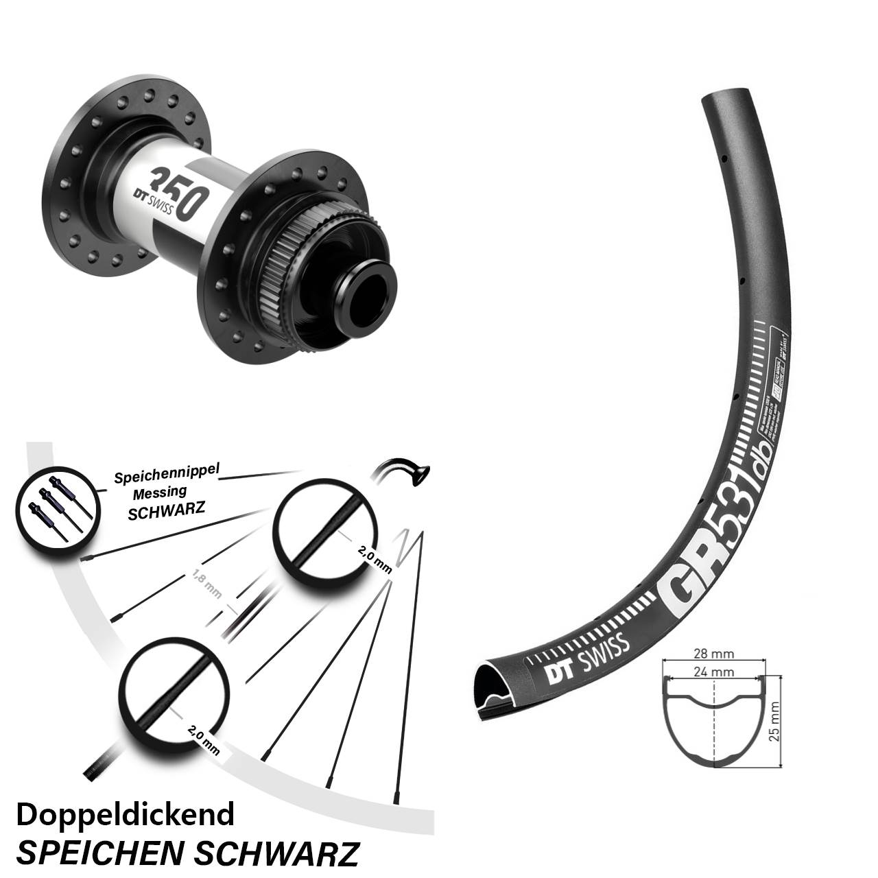 Vorderrad 28 Zoll DT Swiss GR 531 Disc 350 12x100 schwarz