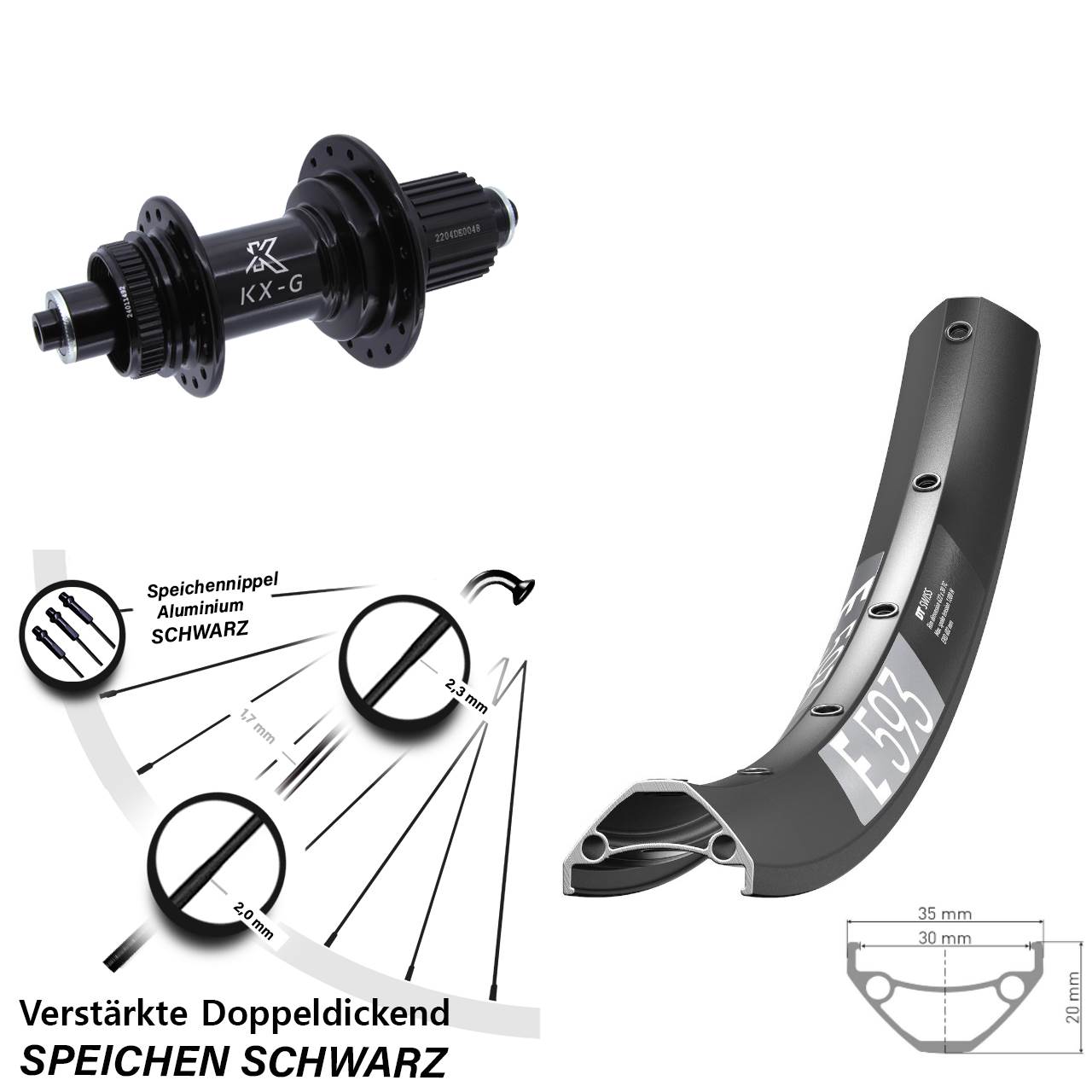 27,5 Zoll DT Swiss E 593 KX-GS Heavy Duty Disc Hinterrad für Schnellspanner Micro Spline
