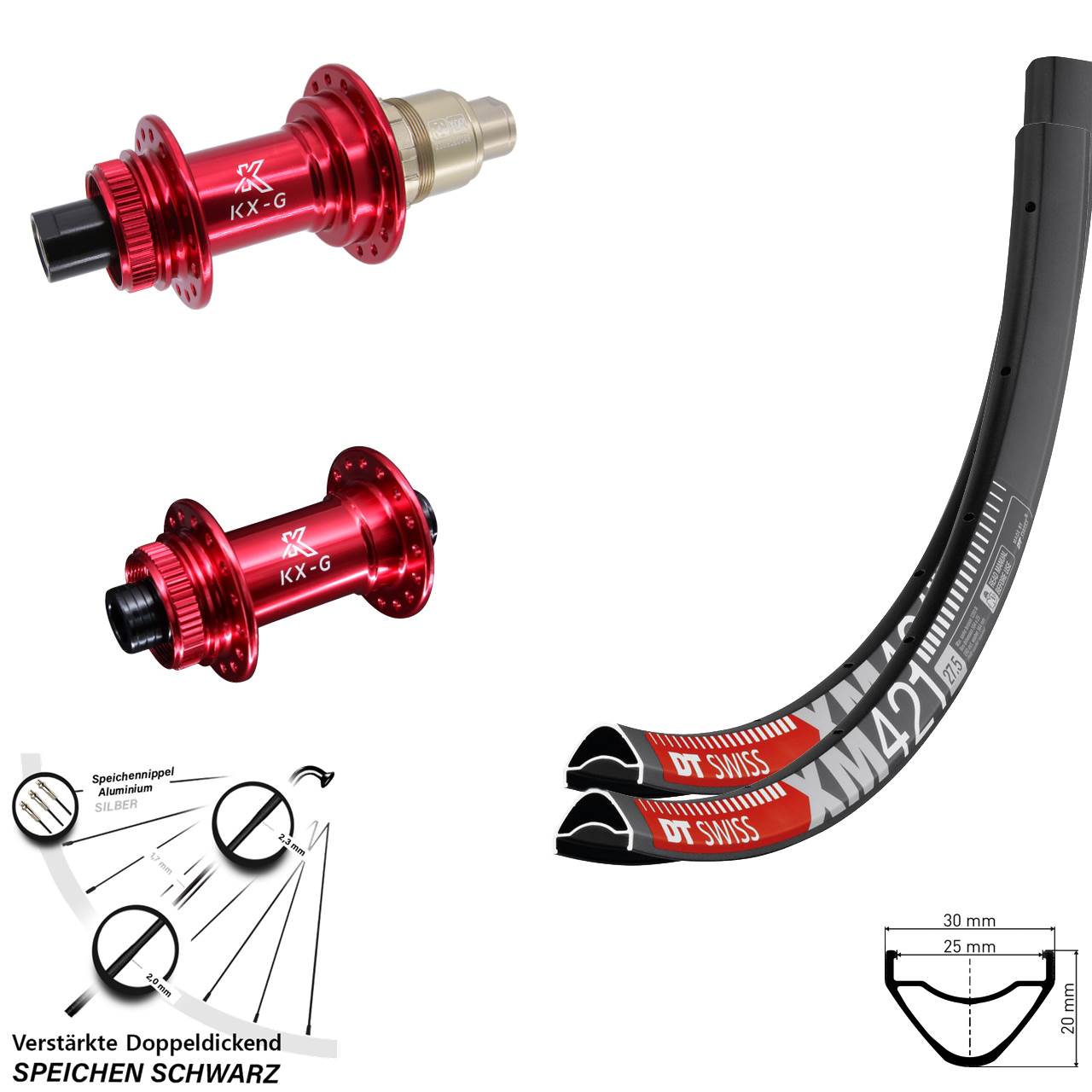 29 Zoll DT Swiss XM 421 KX-G rot Disc Laufrad-Satz 15x100 12x142 XDR 11-12 fach