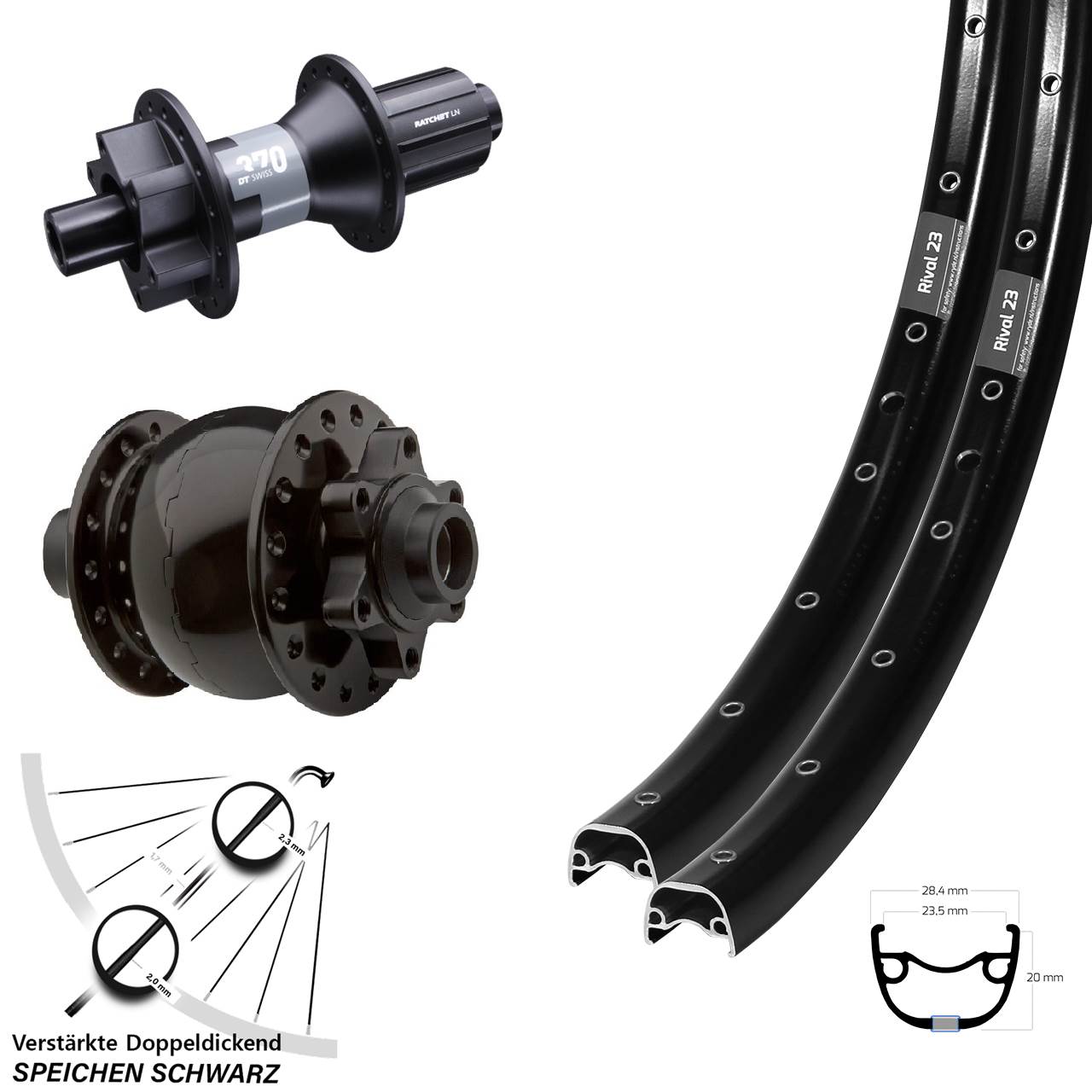 Ryde Rival 23 DT Swiss 370 SON 28 27,5 Zoll Disc Laufrad-Satz 15x100 12x142 8-11 fach HG