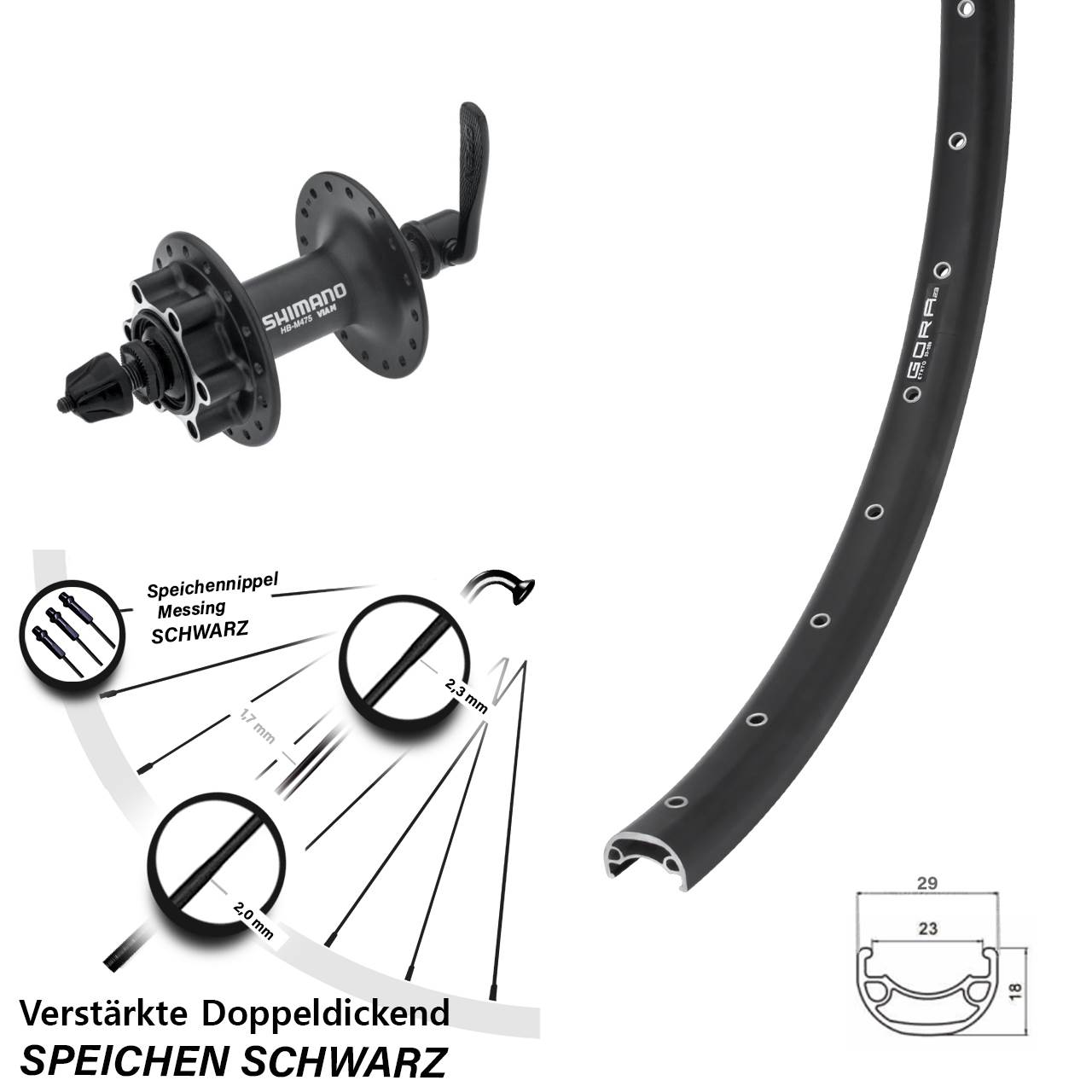 Disc Laufrad QR 28-29 Zoll Gora 23 Shimano HB-M475