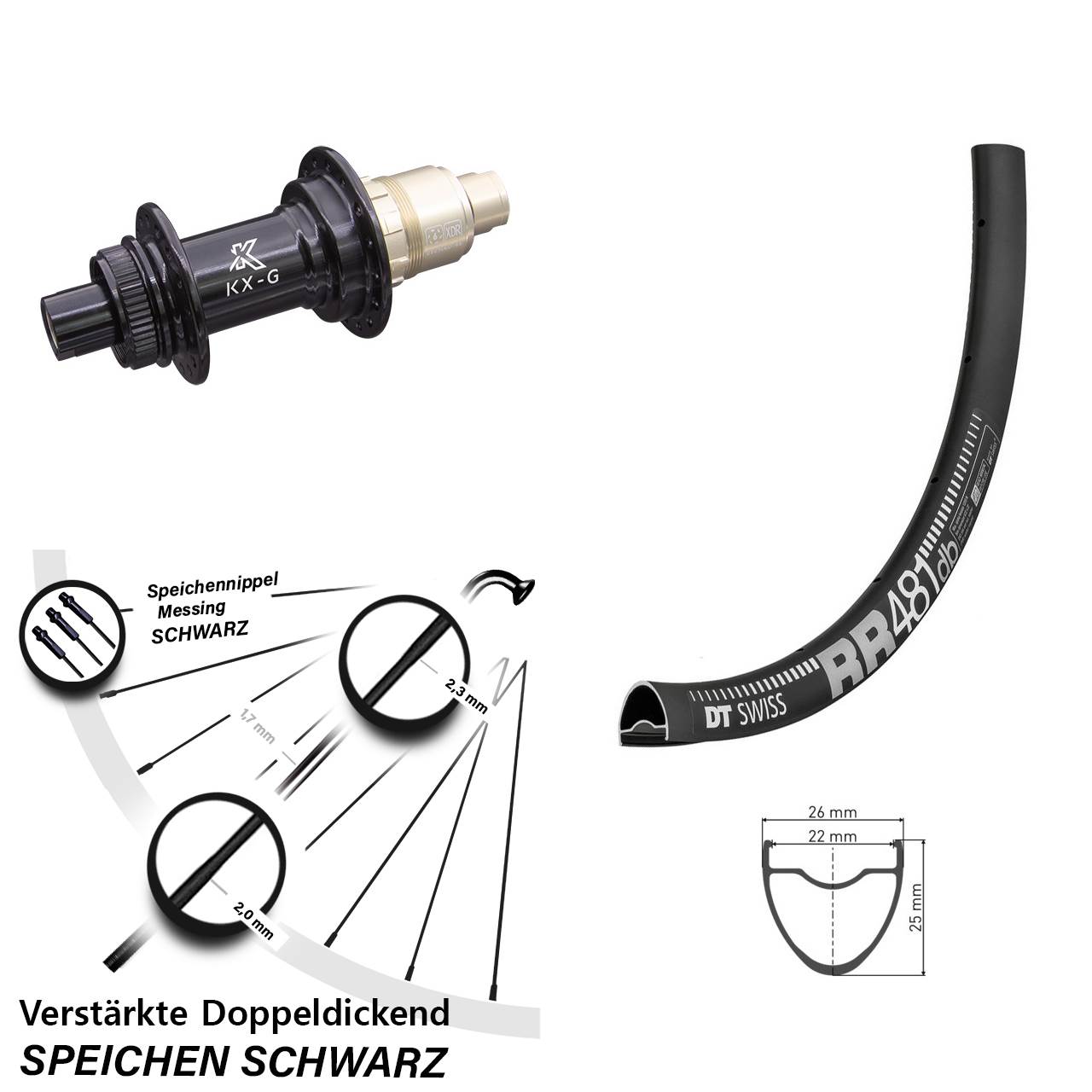 Centerlock Hinterrad 12x142 28 Zoll DT Swiss RR481 KX-G SRAM XDR