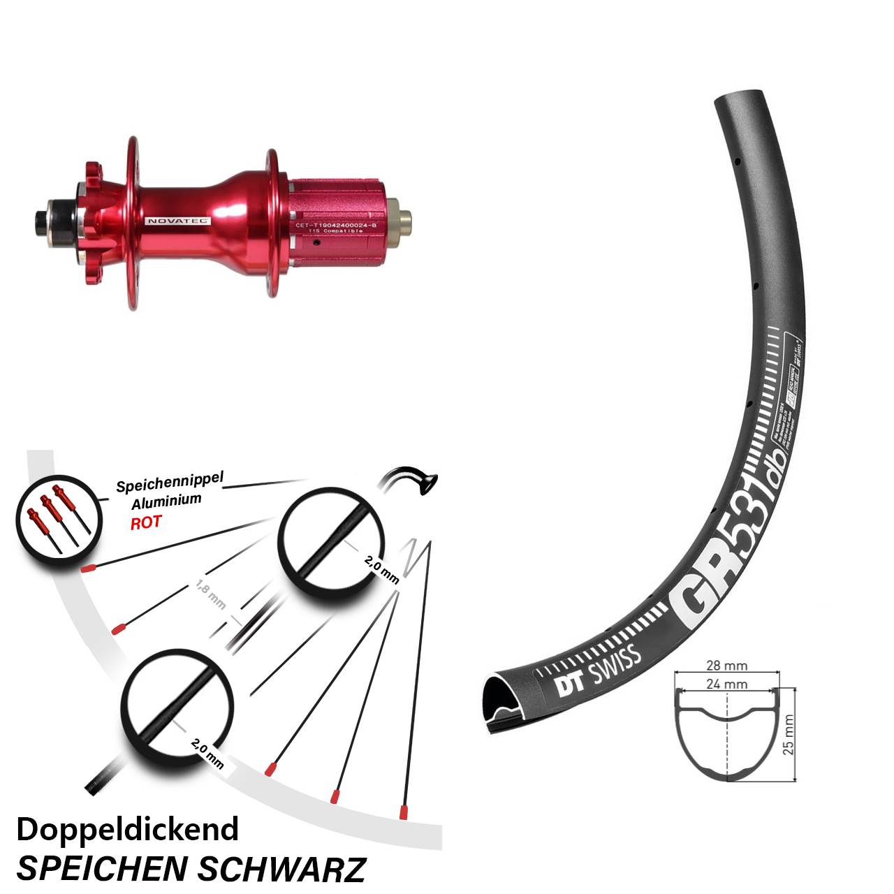 Hinterrad 6-Loch für Schnellspanner 28-29 Zoll DT Swiss GR531 Novatec D792 8-12 fach