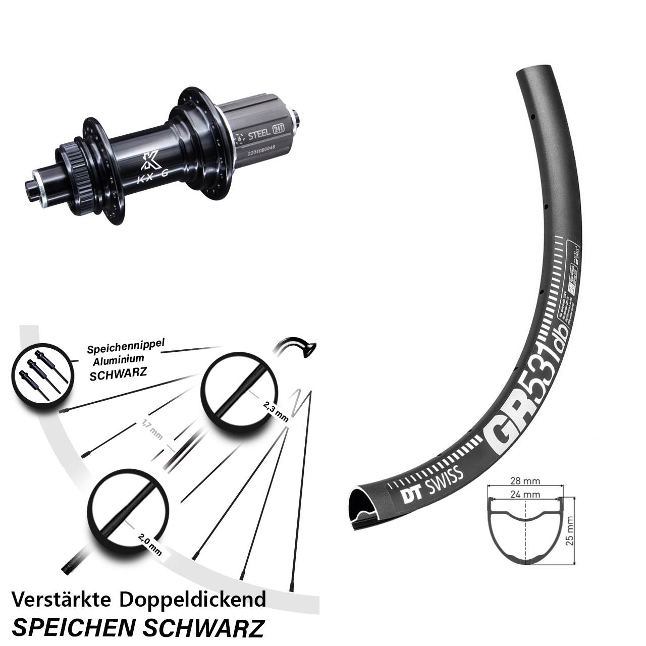 27,5 Zoll Hinterrad KX-GS verstärkt 5x135 Centerlock DT Swiss GR 531 DB 8-12 fach